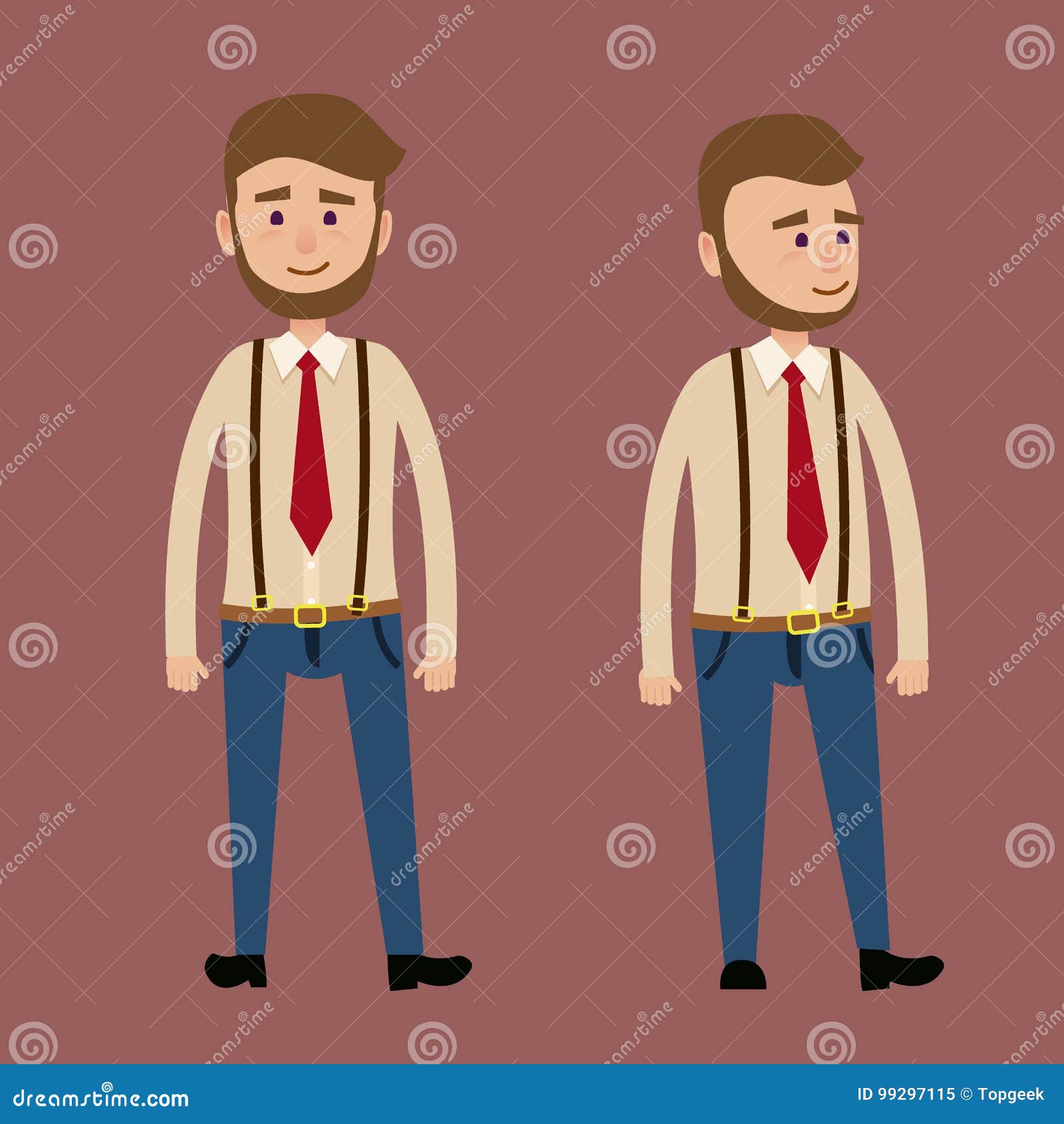 Bearded Male Character in Red Tie Illustration Stock Vector ...