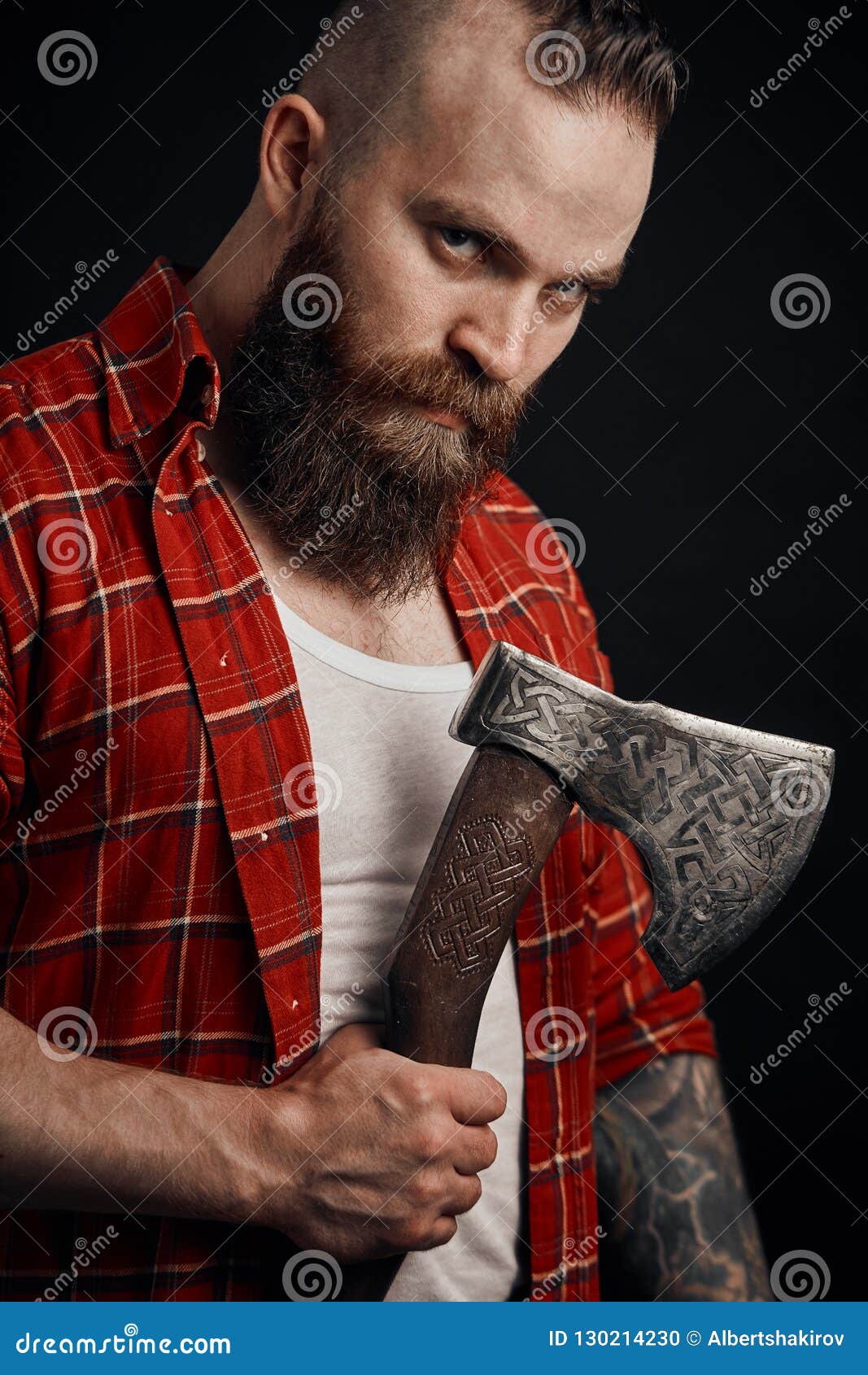 Bearded Male Holding Axe and Posing in Studio Stock Photo Image of
