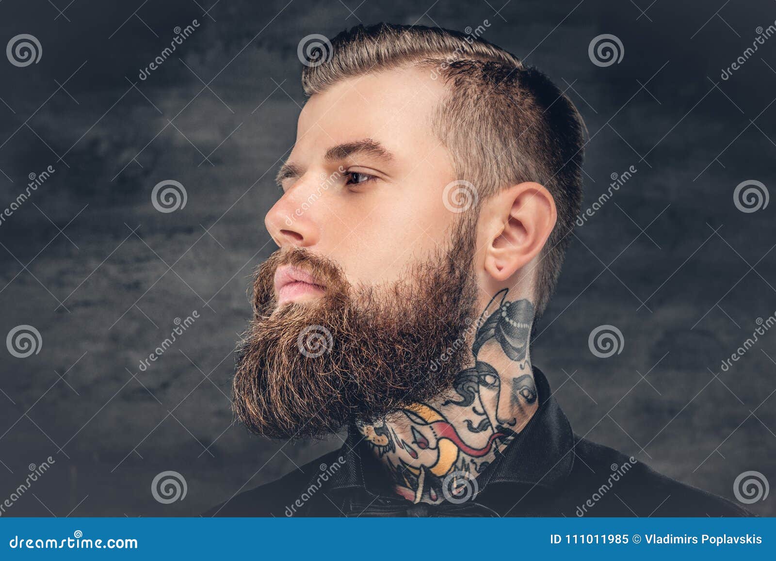 Bearded Male with Tattoo on His Neck. Stock Image - Image of hair, adult:  111011985