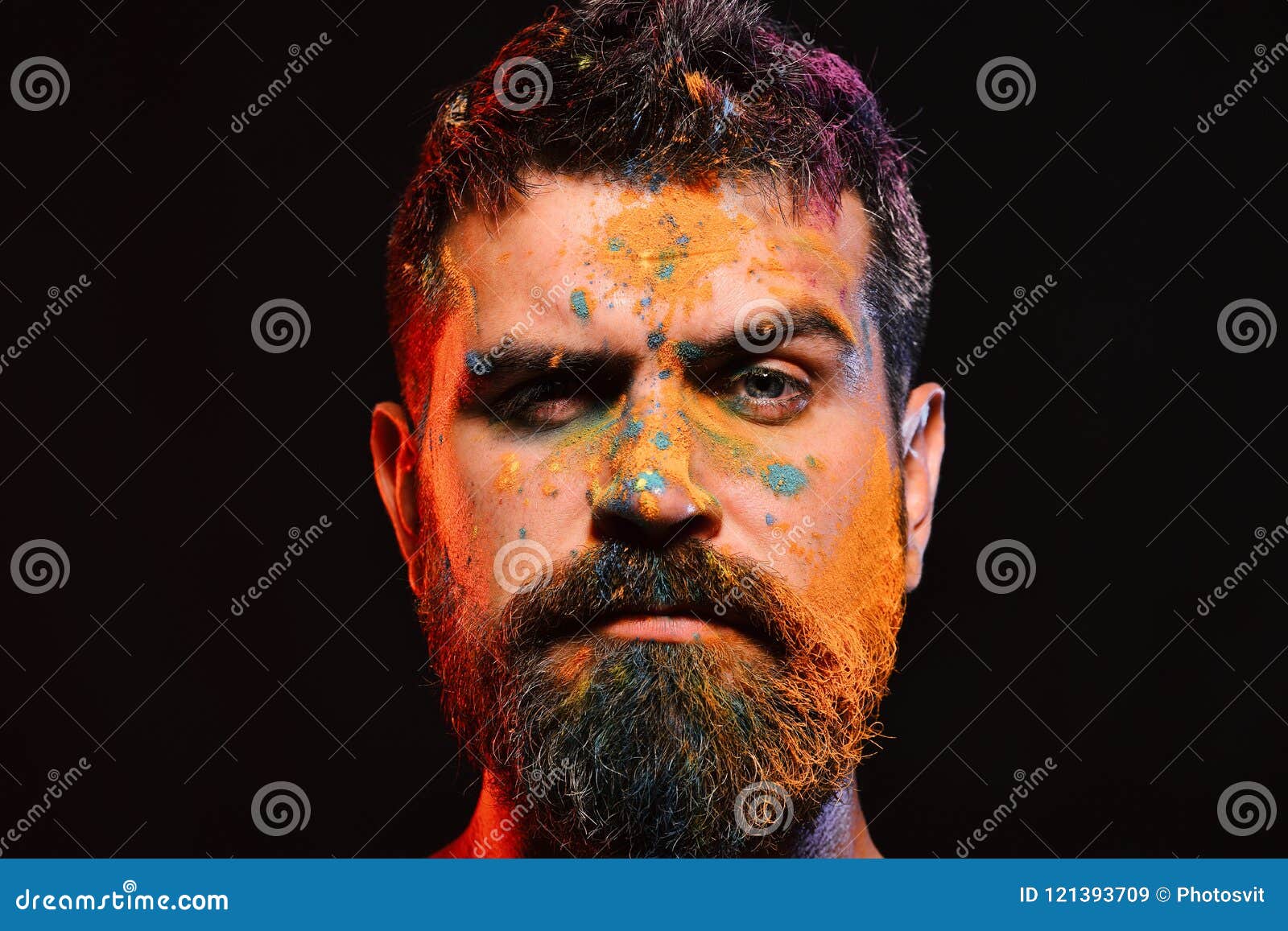 Bearded Man Celebrates Holi Copy Space Celebration And Holiday Stock Image Image Of Handsome