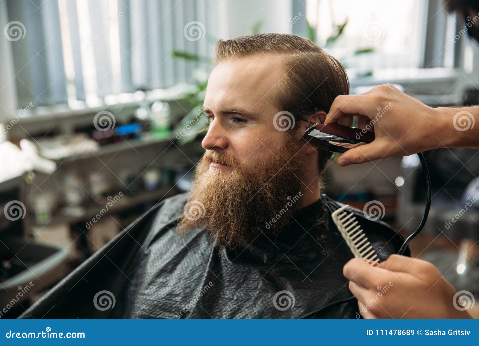 Bearded Man Having a Haircut with a Hair Clippers Stock Image - Image ...