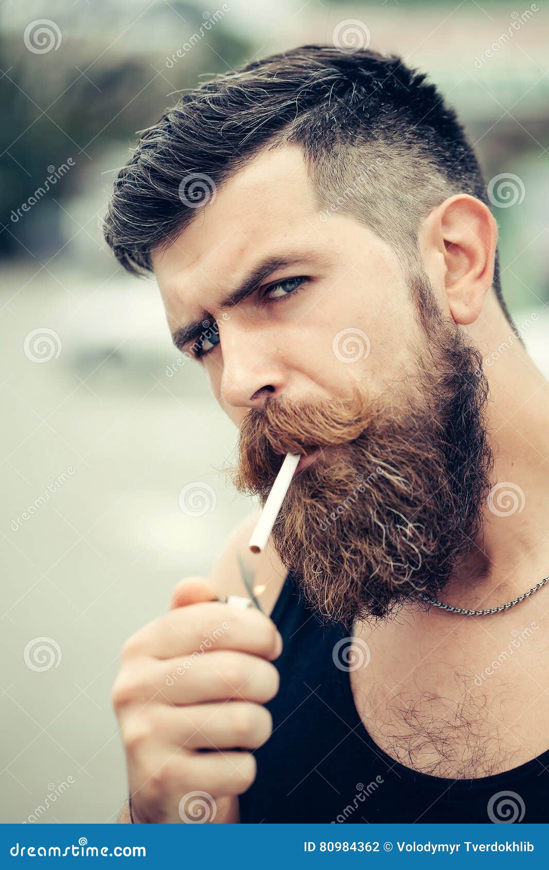 Bearded Man Lights Cigarette Stock Photo - Image of model, handsome ...