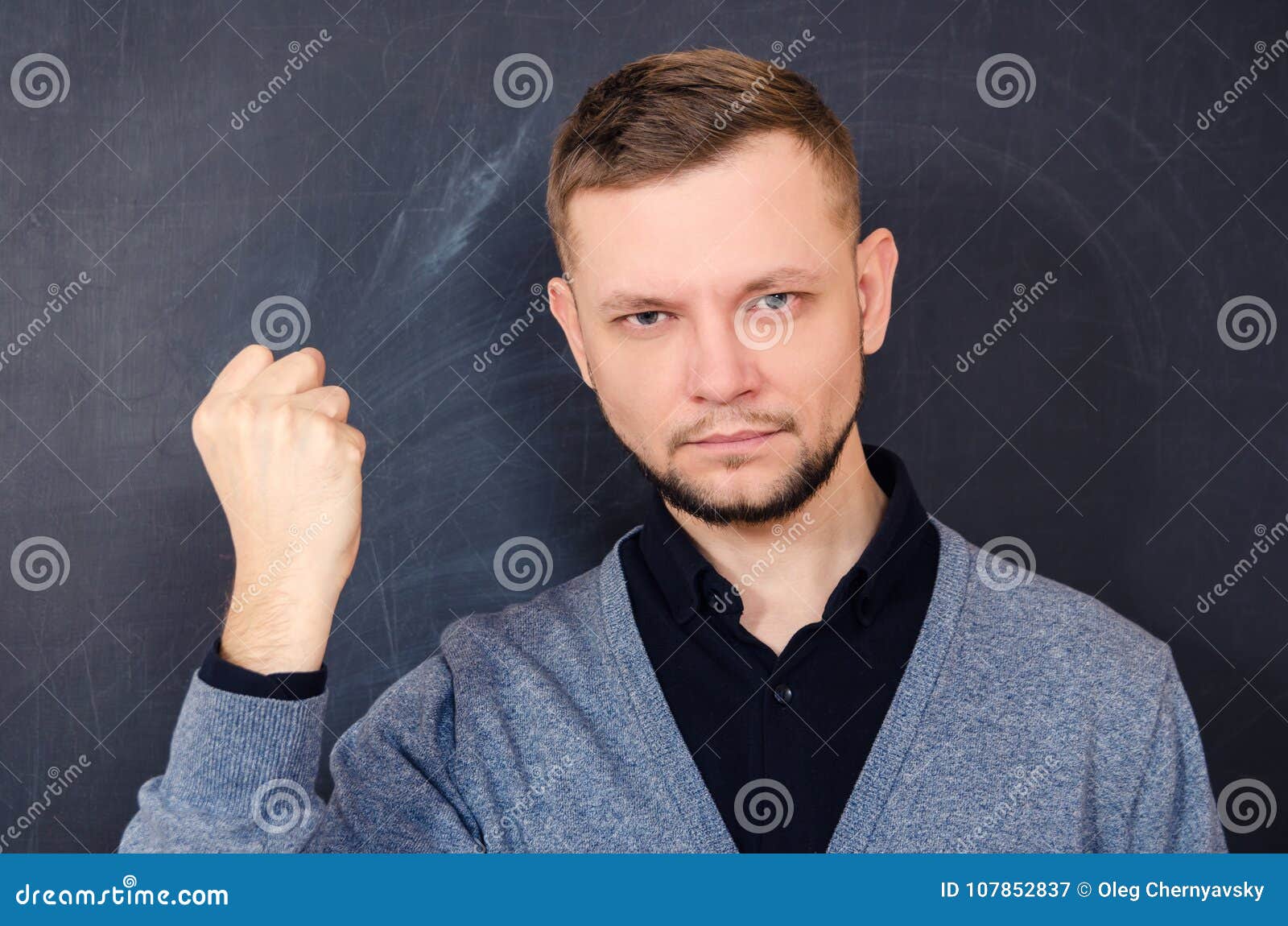 A Bearded Man Look Shows a Gesture a Clenched Fist Stock Image Image