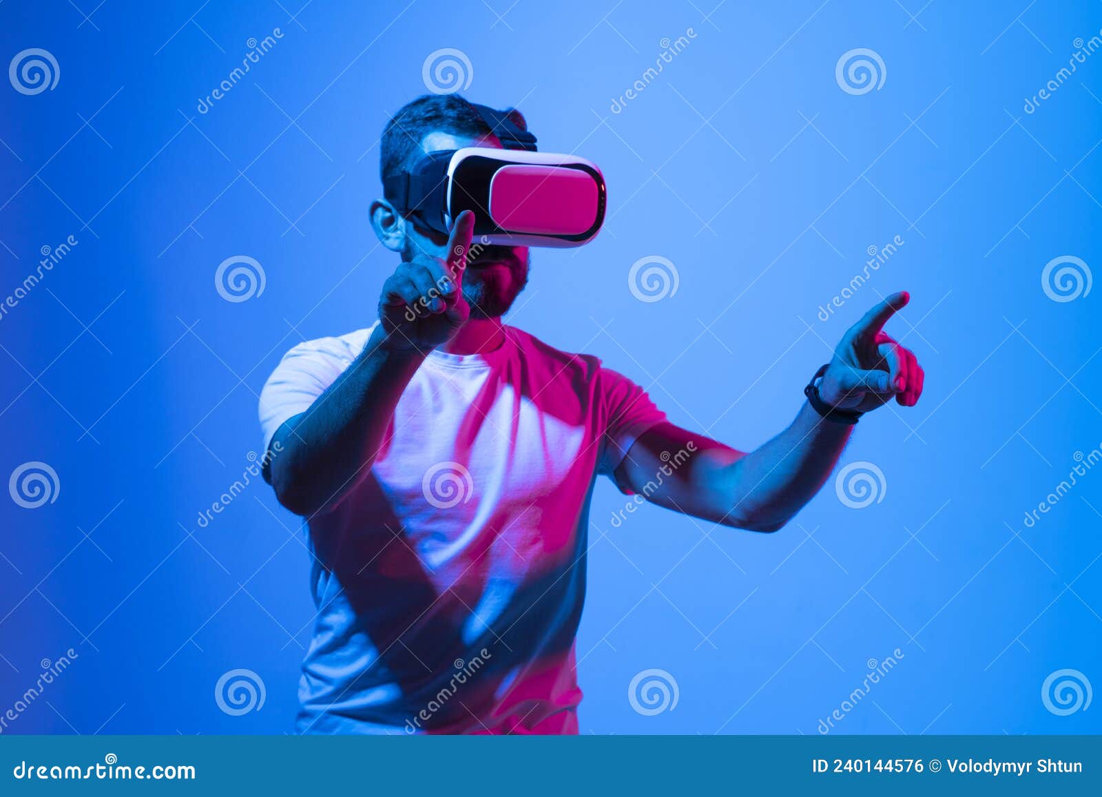 Bearded Man Playing VR Video Game in Metaverse with Virtual Reality