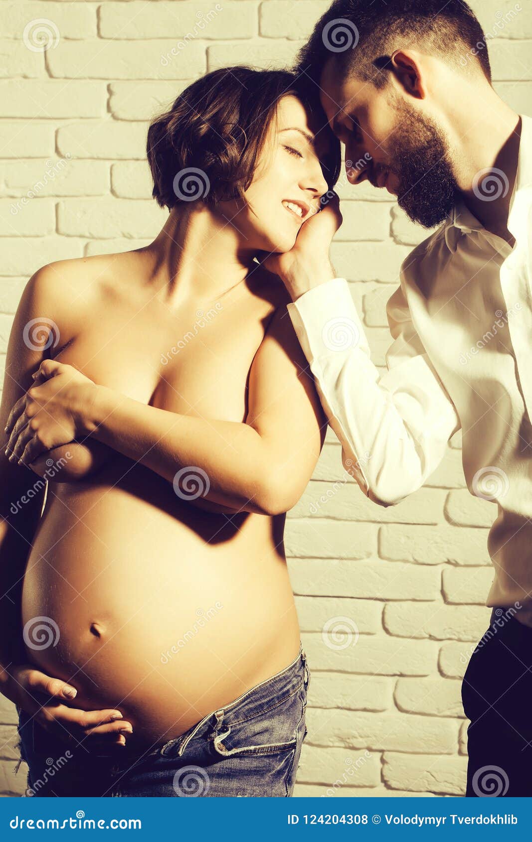 957px x 1300px - Bearded Man and Pretty Pregnant Woman with Naked Round Belly Stock Photo -  Image of health, adorable: 124204308