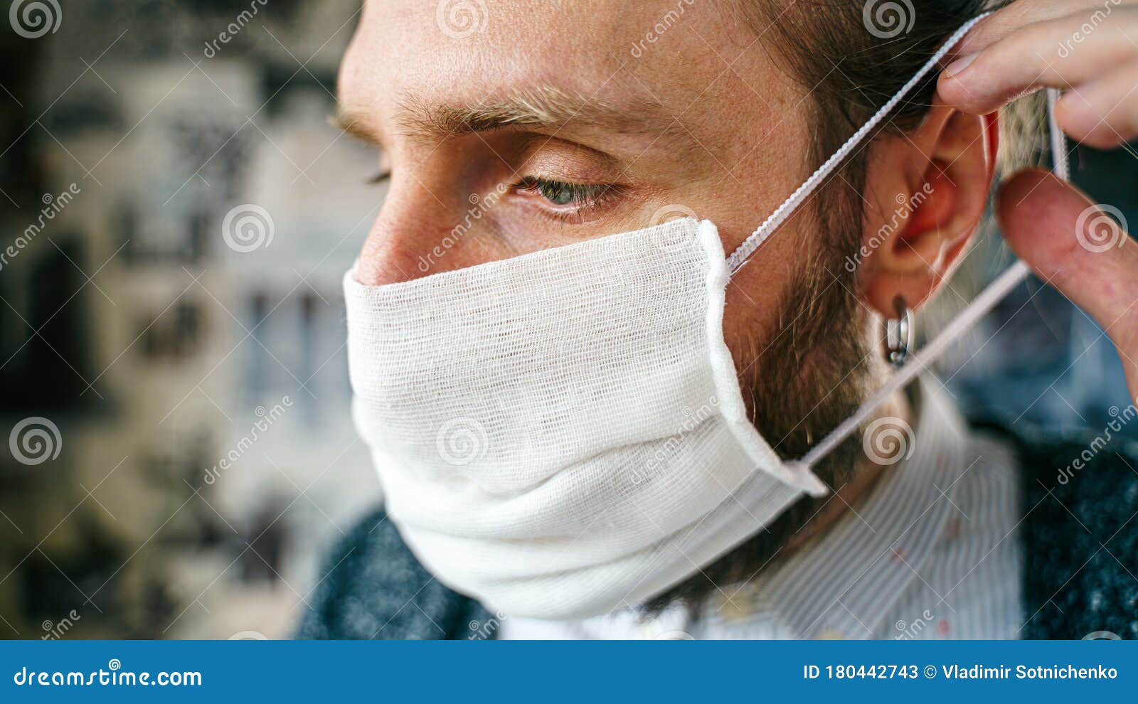A Bearded Man Puts on a Gauze Mask Stock Image - Image of face ...