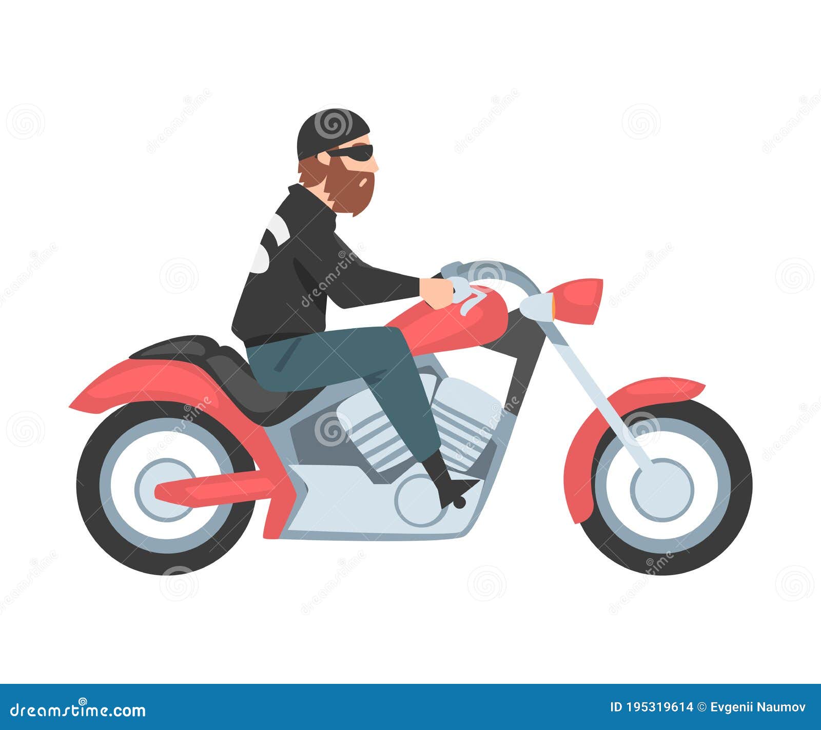 Bearded Man Riding Motorcycle, Side View of Male Biker Character Driving  Red Chopper Cartoon Style Vector Illustration Stock Vector - Illustration  of person, freedom: 195319614