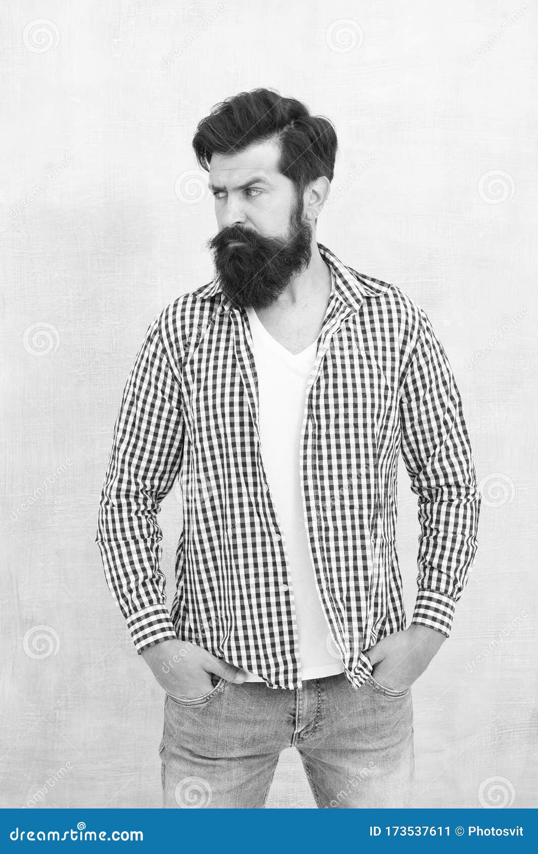 Bearded Man Seriously Tuned. Denim Look. Male Casual Fashion Style ...