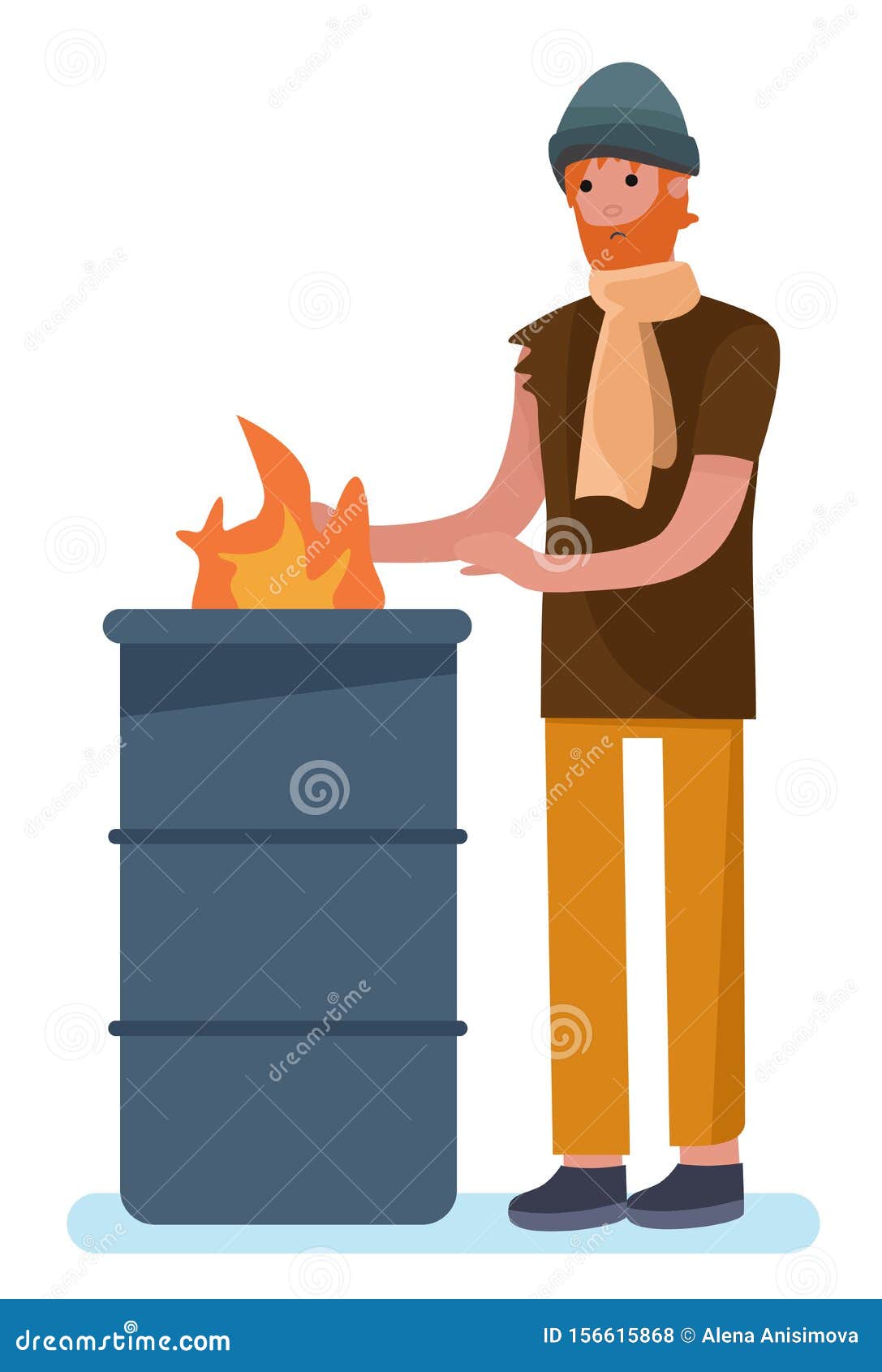 Bearded Man Warming His Hands by Fire. Homeless Man Standing Near Burning  Garbage in Barrel Homeless Jobless Concept Stock Vector - Illustration of  colored, adult: 156615868