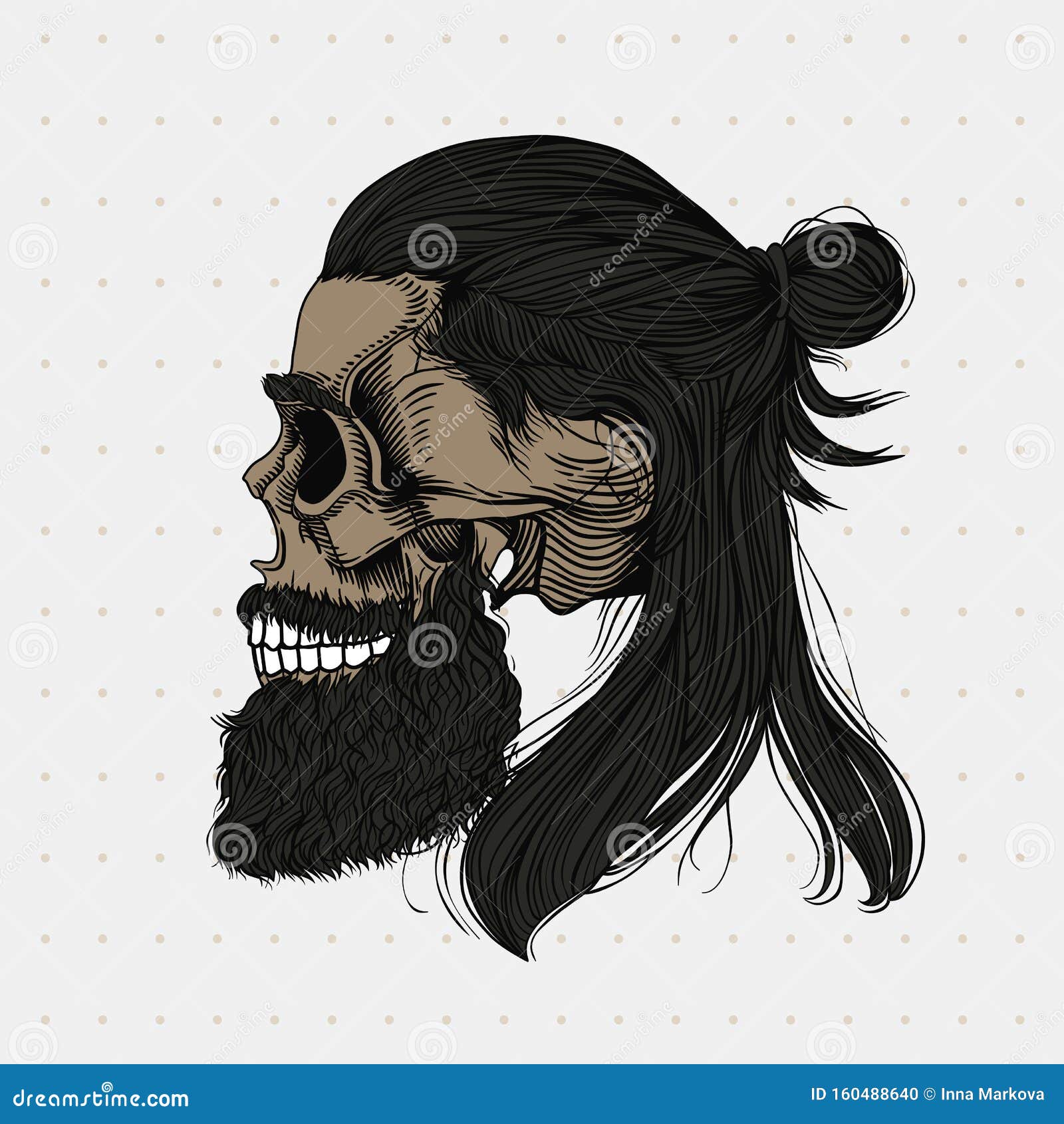 Bearded Skull, Long Black Hair Wrapped in a Bun. Stock Vector - Illustration of mens, character: 160488640 Bearded Skull, Long Black Hair Wrapped in a Bun. Stock Vector - Illustration of mens, character: 160488640