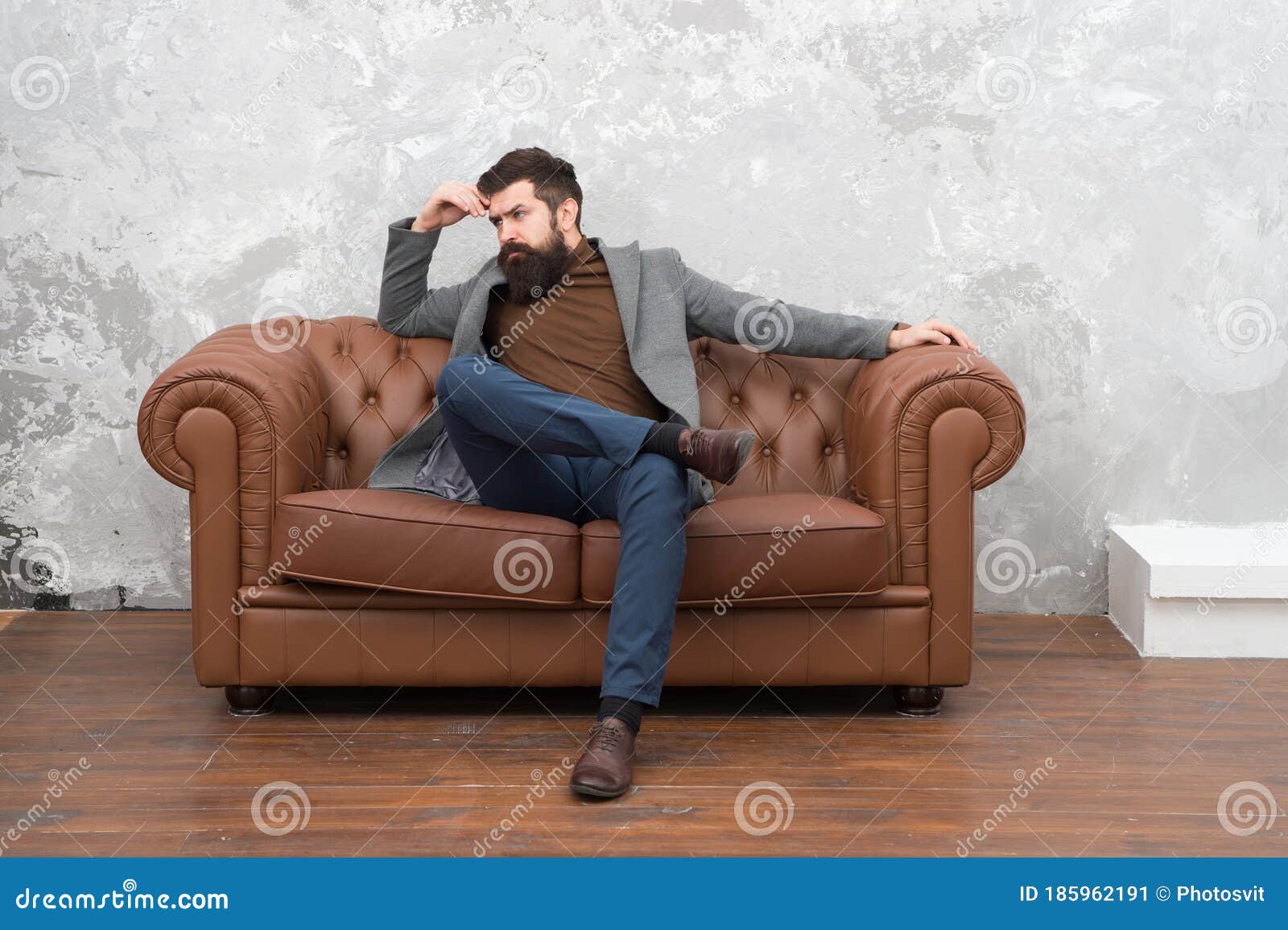 Beardy Hipster. Serious Hipster Relax on Sofa. Businessman with Hipster ...