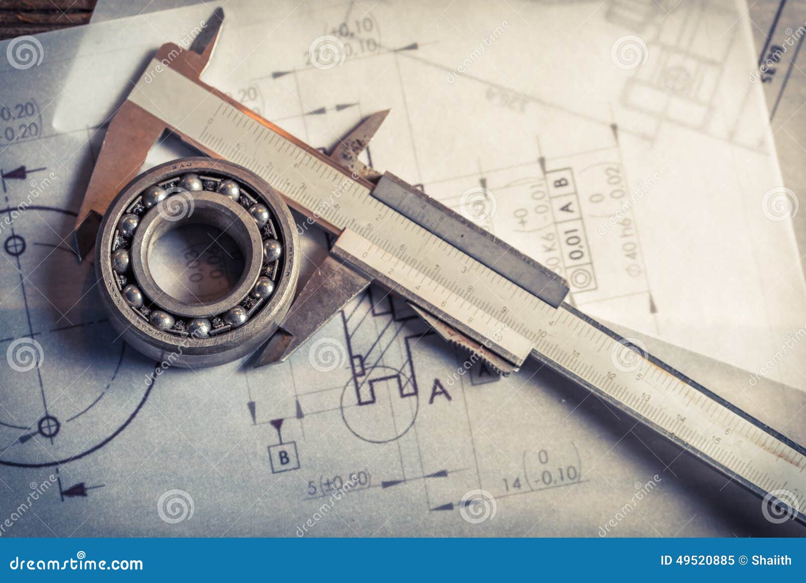 Bearing Mechanical, Caliper and Diagrams Stock Image Image of