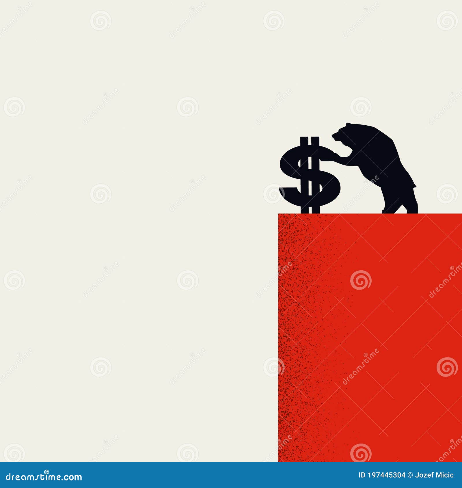 bearish trend on financial market with bear pushing dollar off a cliff. stock market, recession, selling strategy 