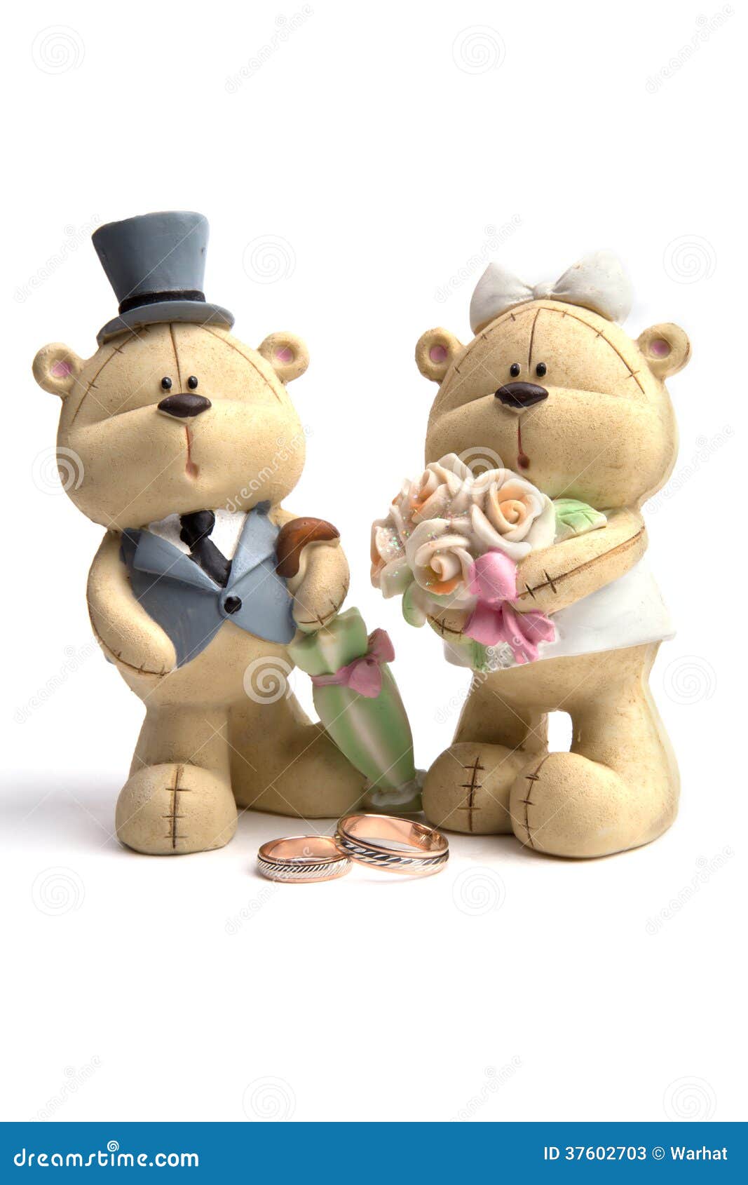 Bears the Wedding Clothes Next To Wedding Rings Stock Image - Image of