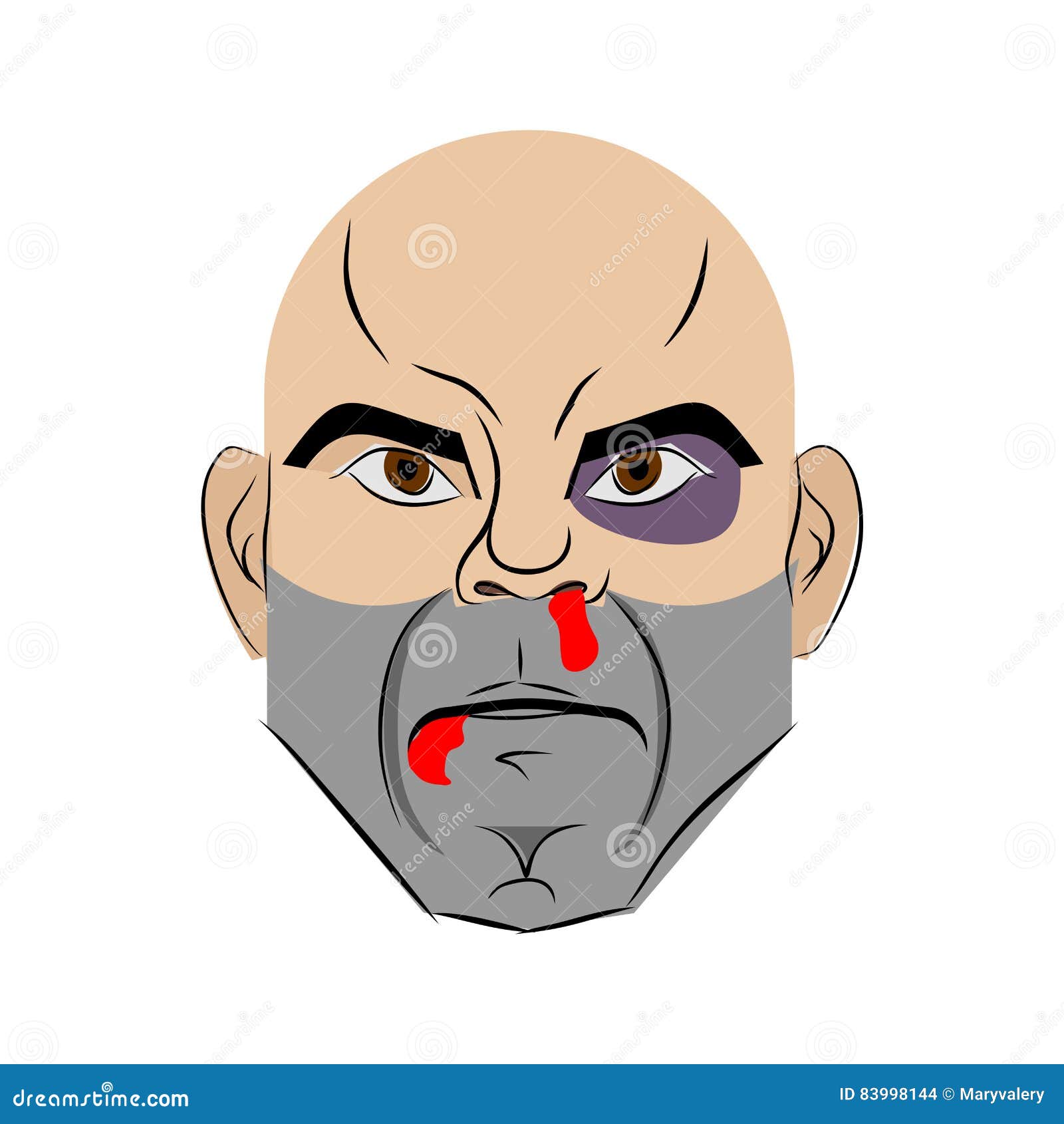 Beaten Face. Blood from Nose and Black Eye Stock Vector Illustration
