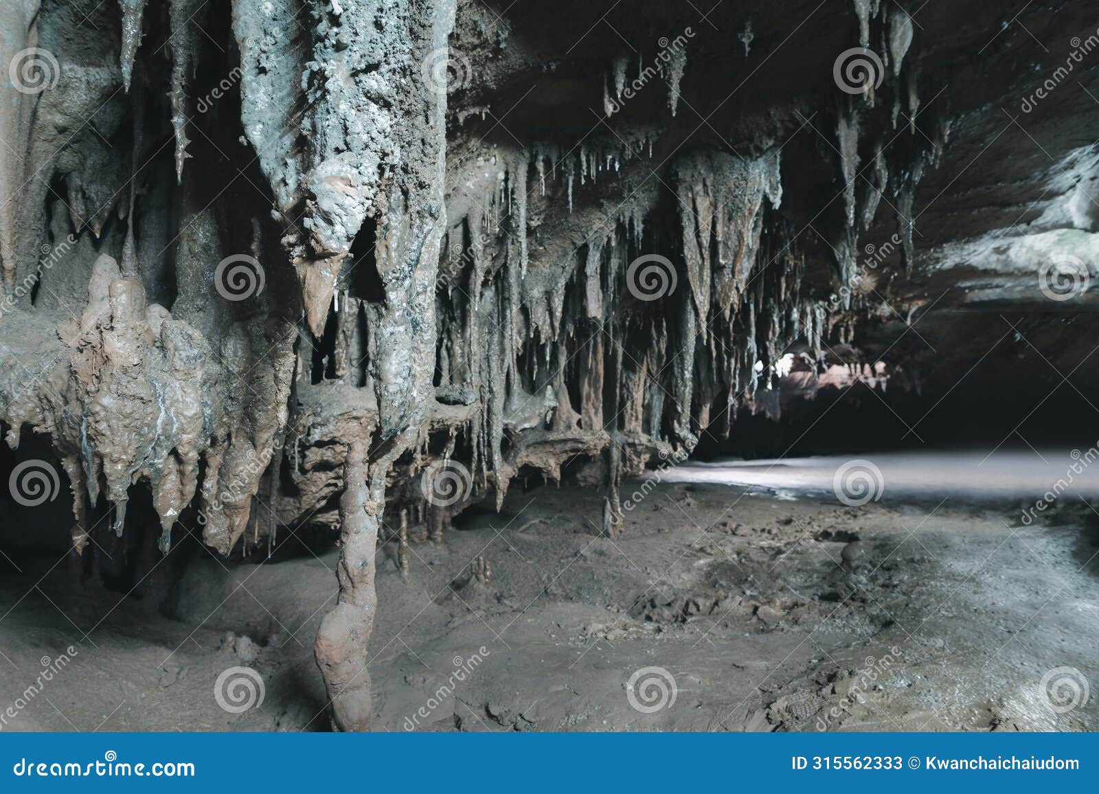 beatiful of stalactite and stalagmite in tham lay khao kob cave in trang, thailand