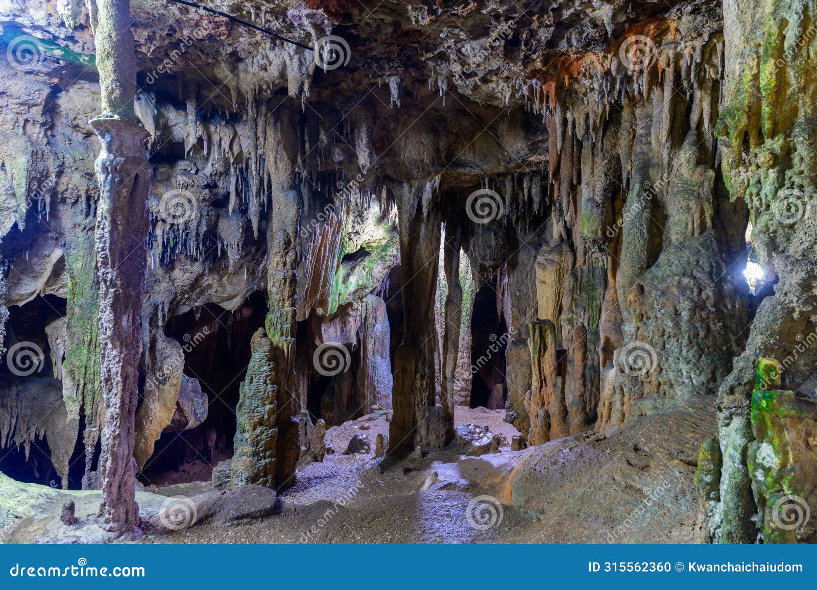beatiful of stalactite and stalagmite in tham lay khao kob cave in trang, thailand
