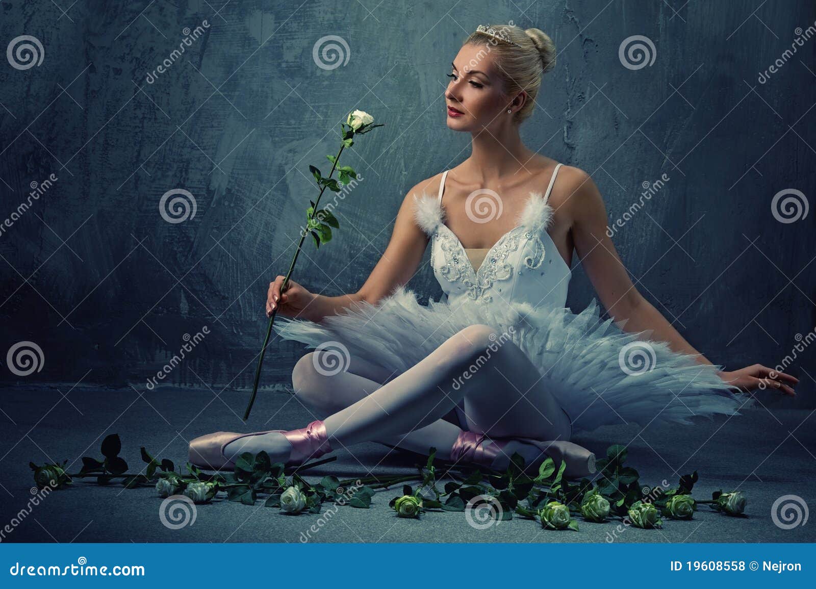 Beau Danseur De Ballet Avec Roses Blanches. Photo stock Image du