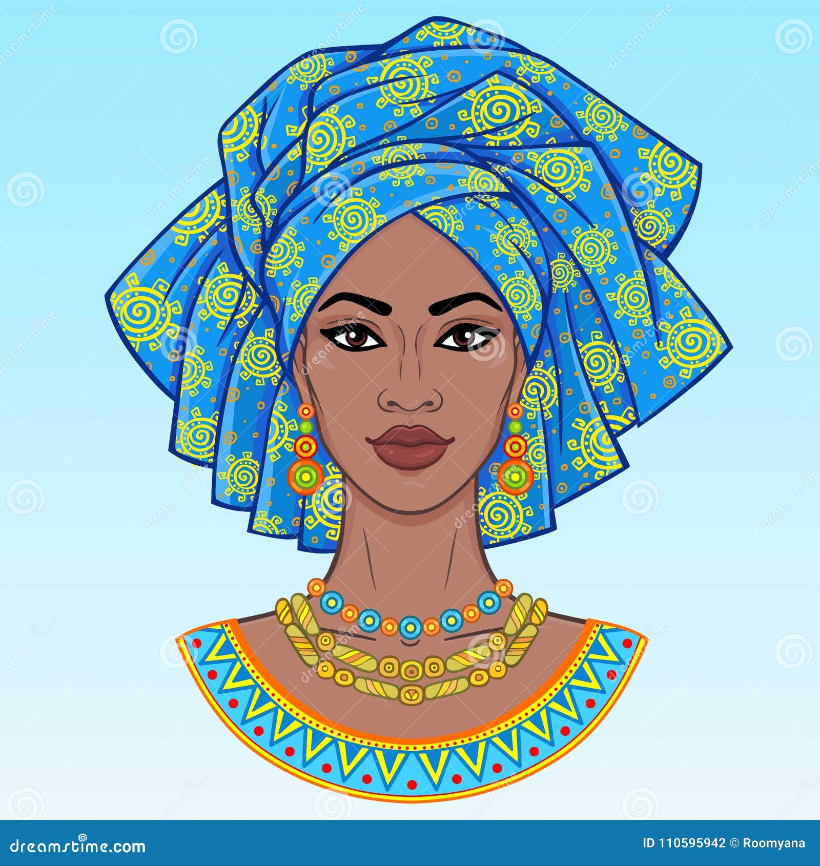 Beaute Africaine Un Portrait D Animation De La Jeune Femme De Couleur Dans Un Turban Illustration De Vecteur Illustration Du Dans Couleur 110595942