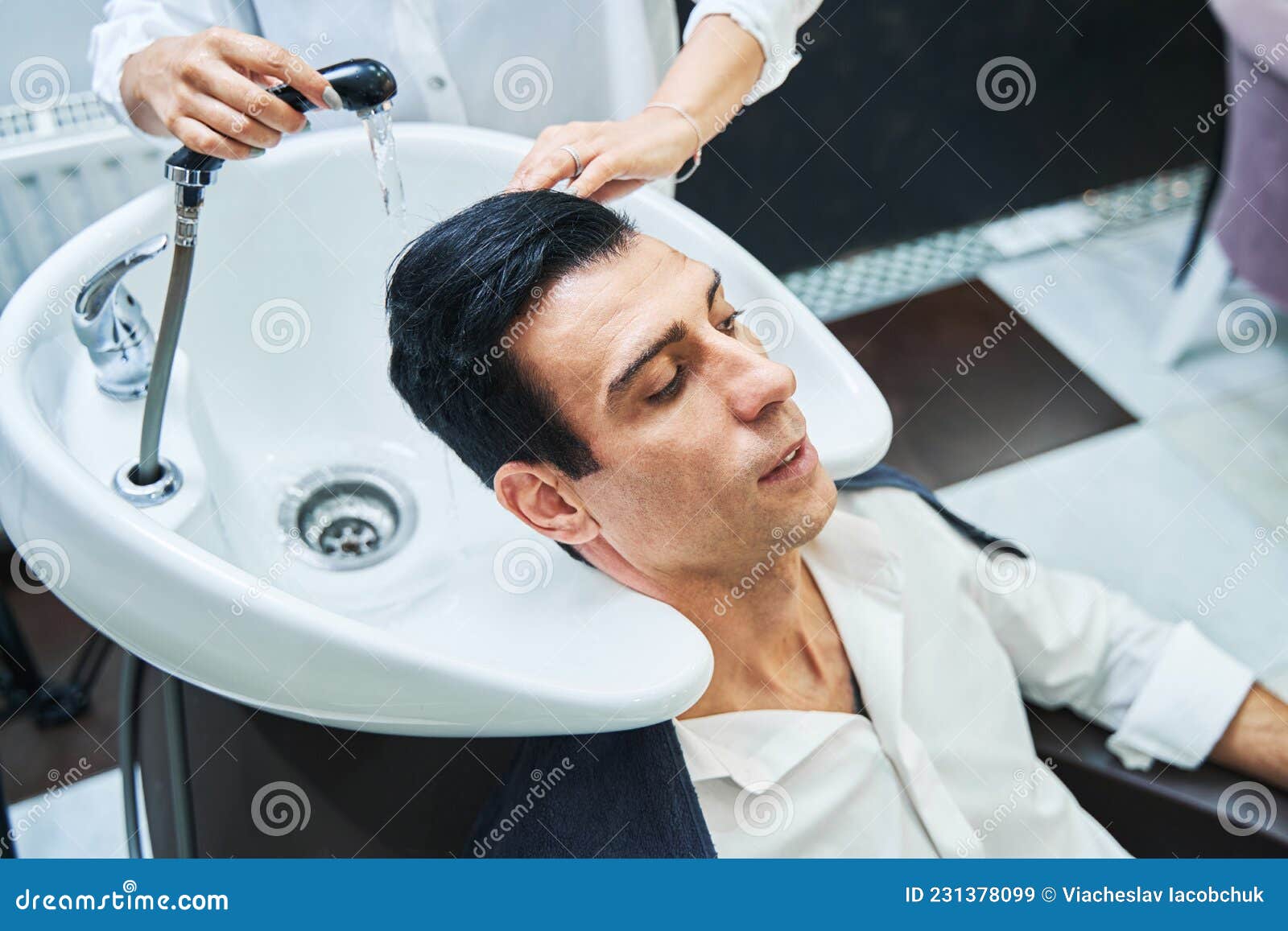 Beautician Washing Man Hair in Wash Sink Stock Image - Image of salon,  male: 231378099