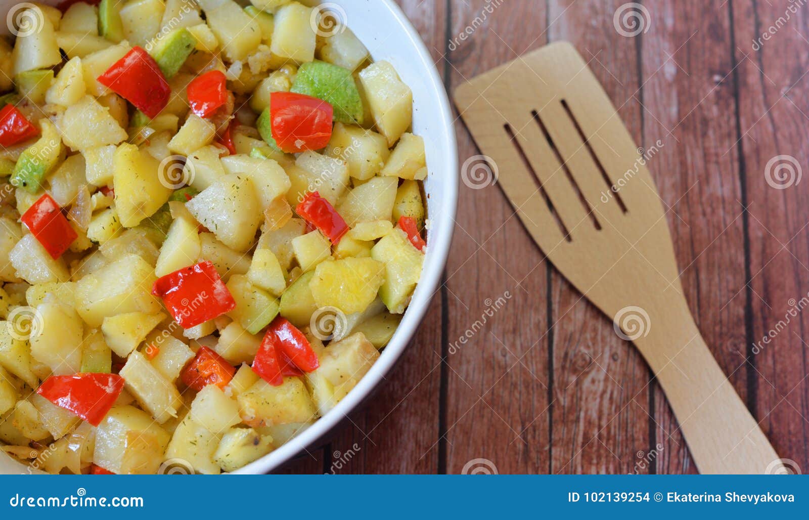 beautifil fried potatoes with vegetables