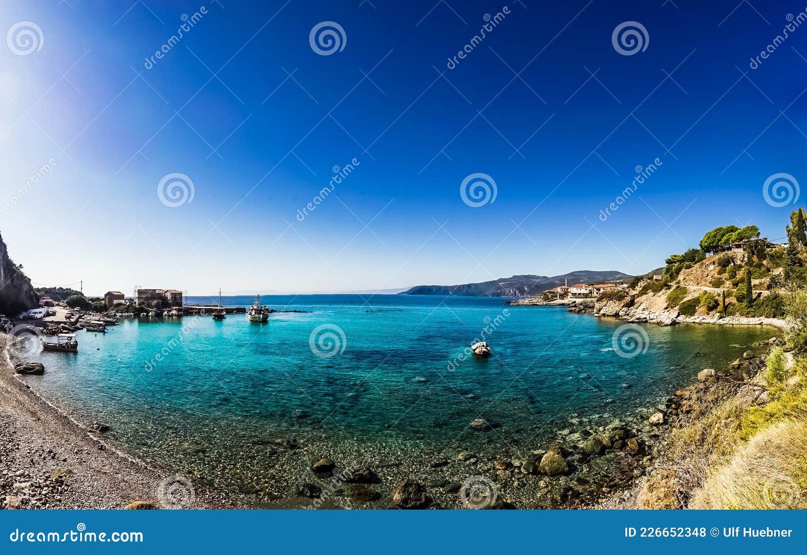 beautifoul beach at the bay of the town of kardamyli town, peloponnese greece