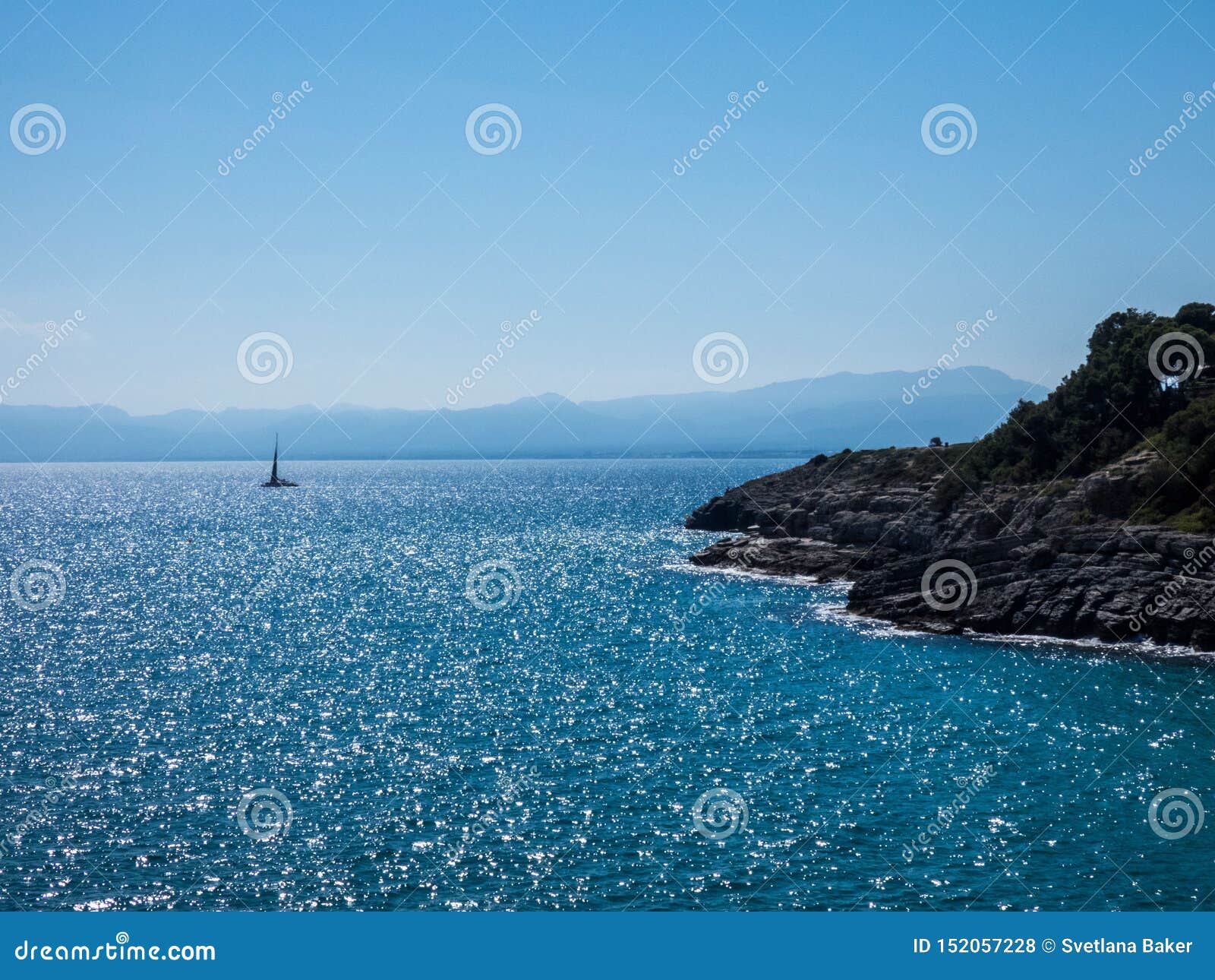beautifu  sea view on a sunny day in salou, spain. mediterranian sea