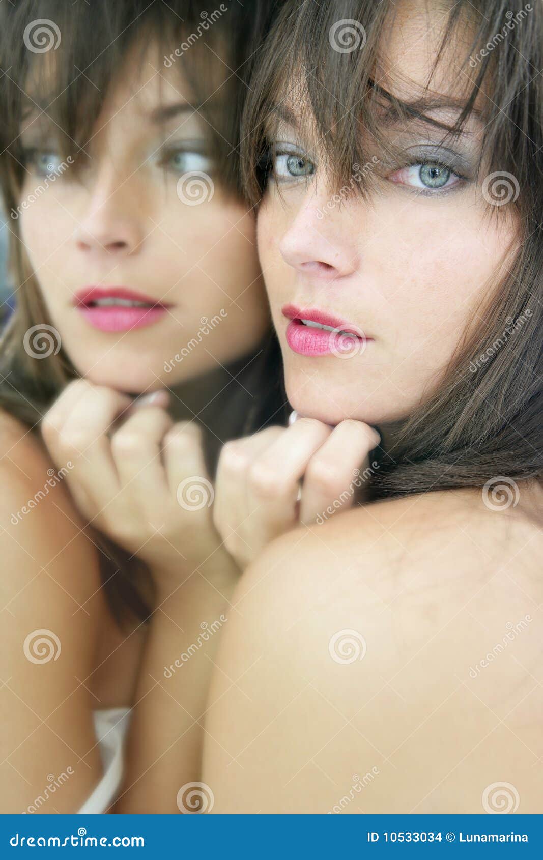 Beautiful Young Woman Posing Mirror Stock Photo - Image 
