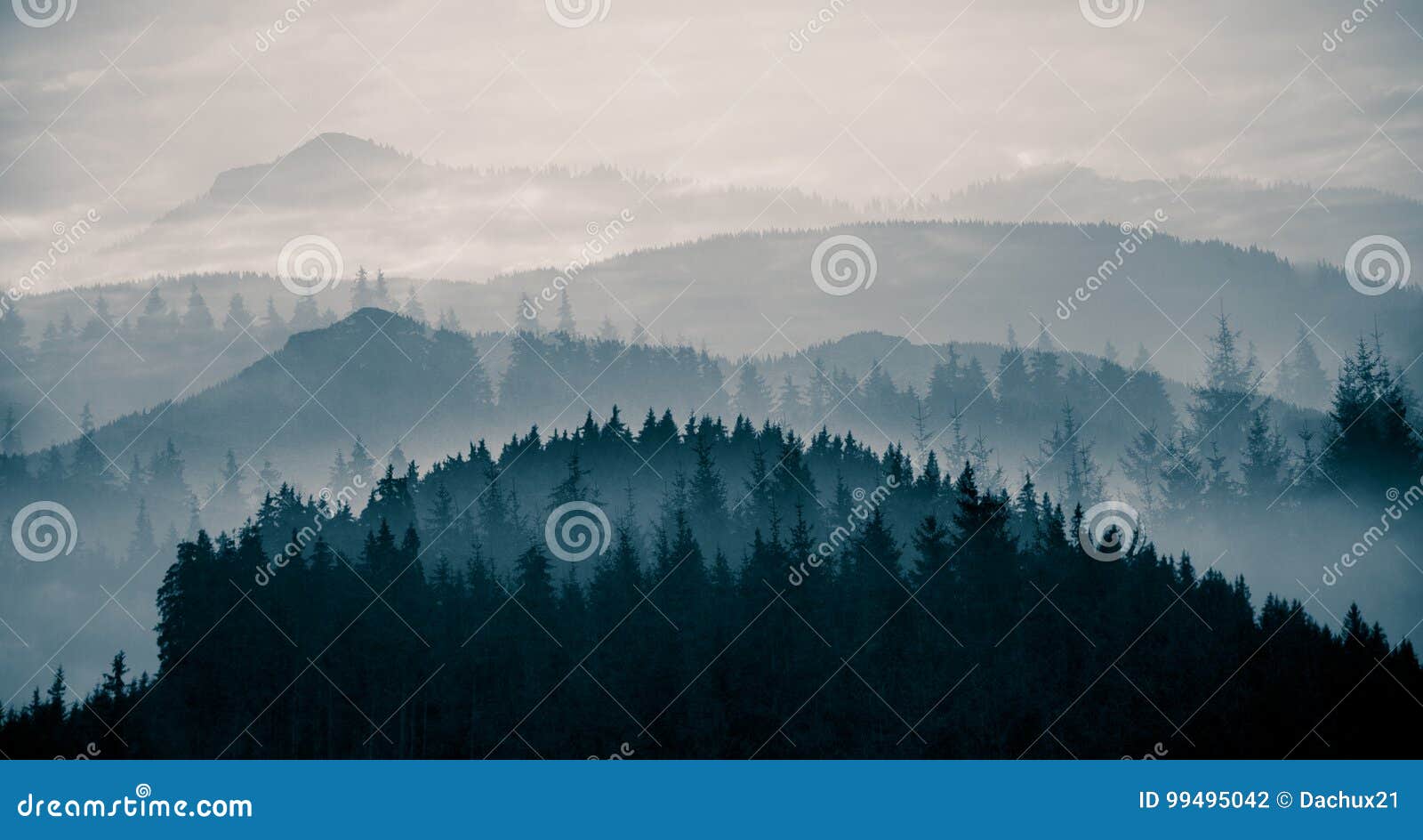 a beautiful, abstract monochrome mountain landscape in blue tonality.