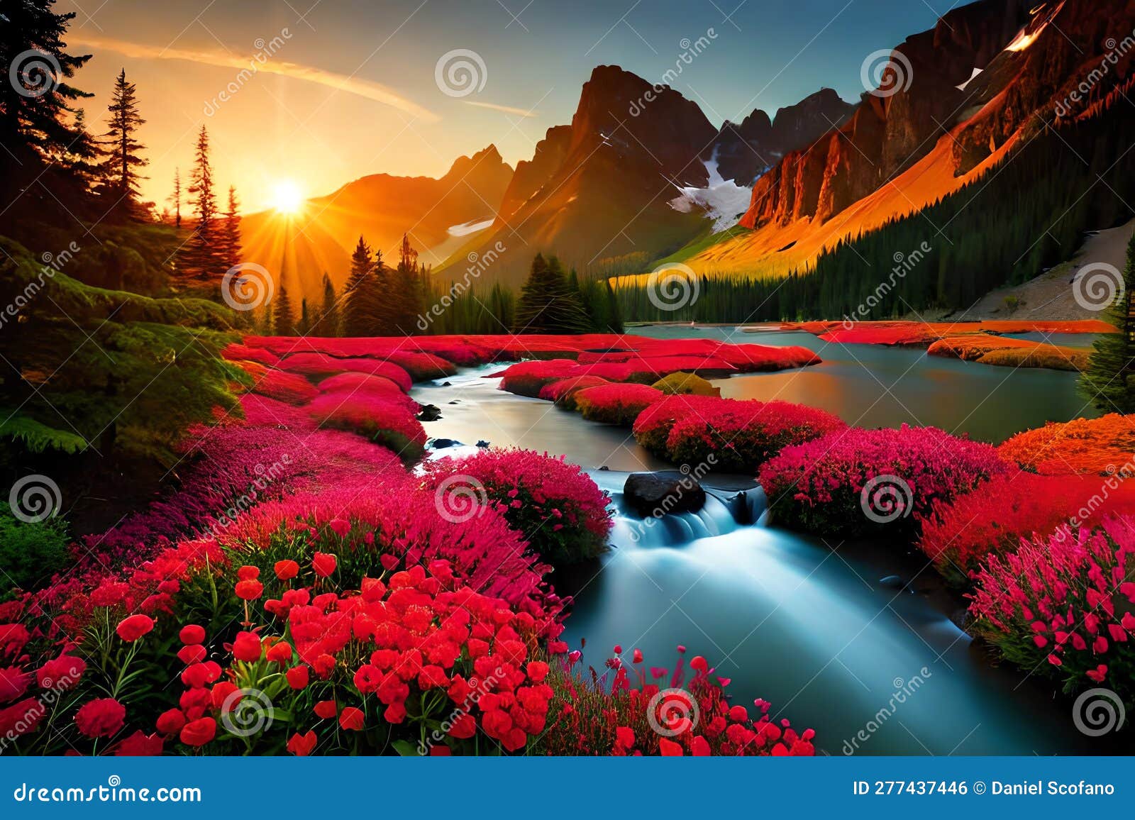 Beautiful Abstract Red Flower Wallpaper. Generative AI Stock