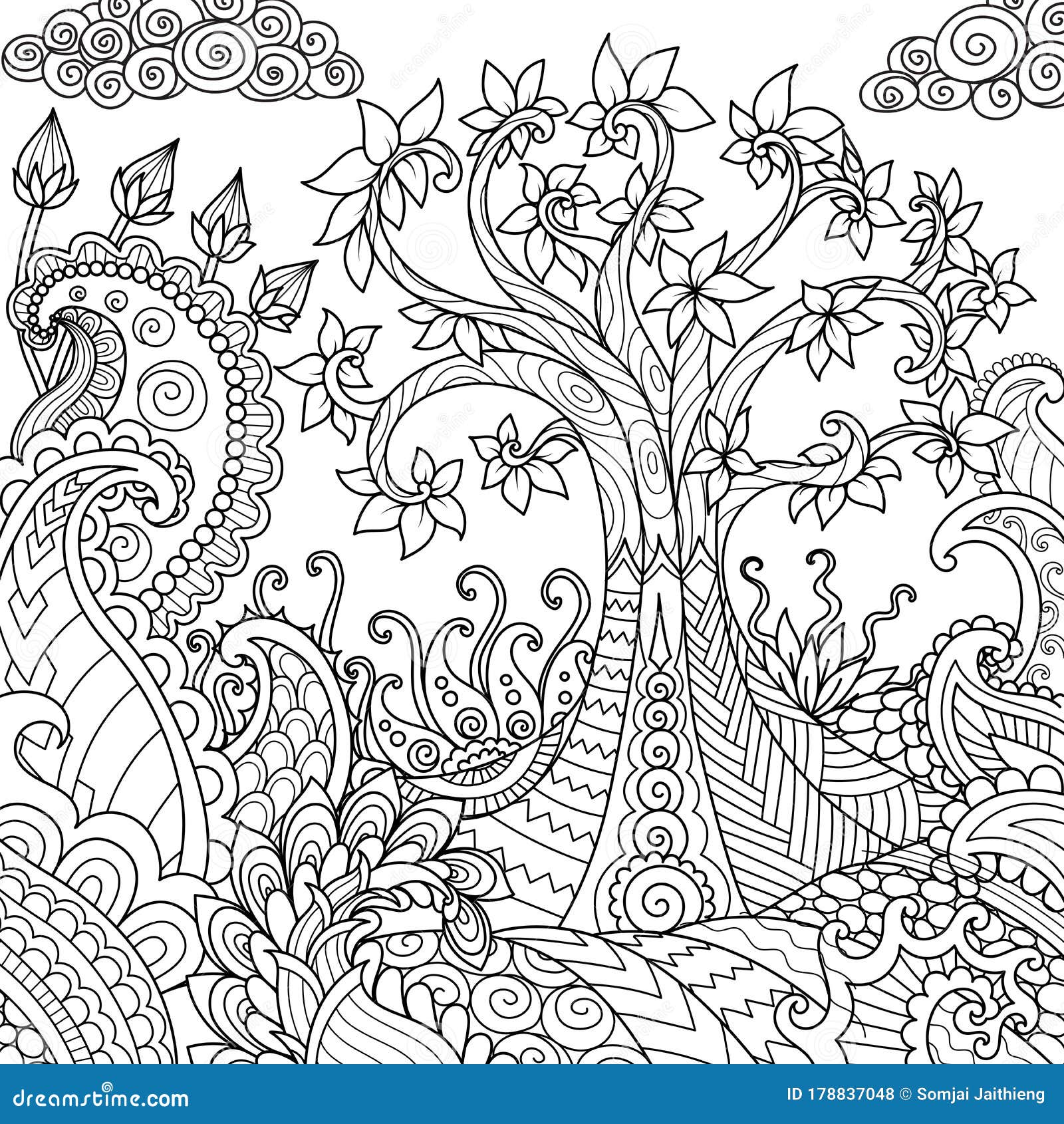 Beautiful Abstract Tree for Design Element and Adult Coloring Book ...