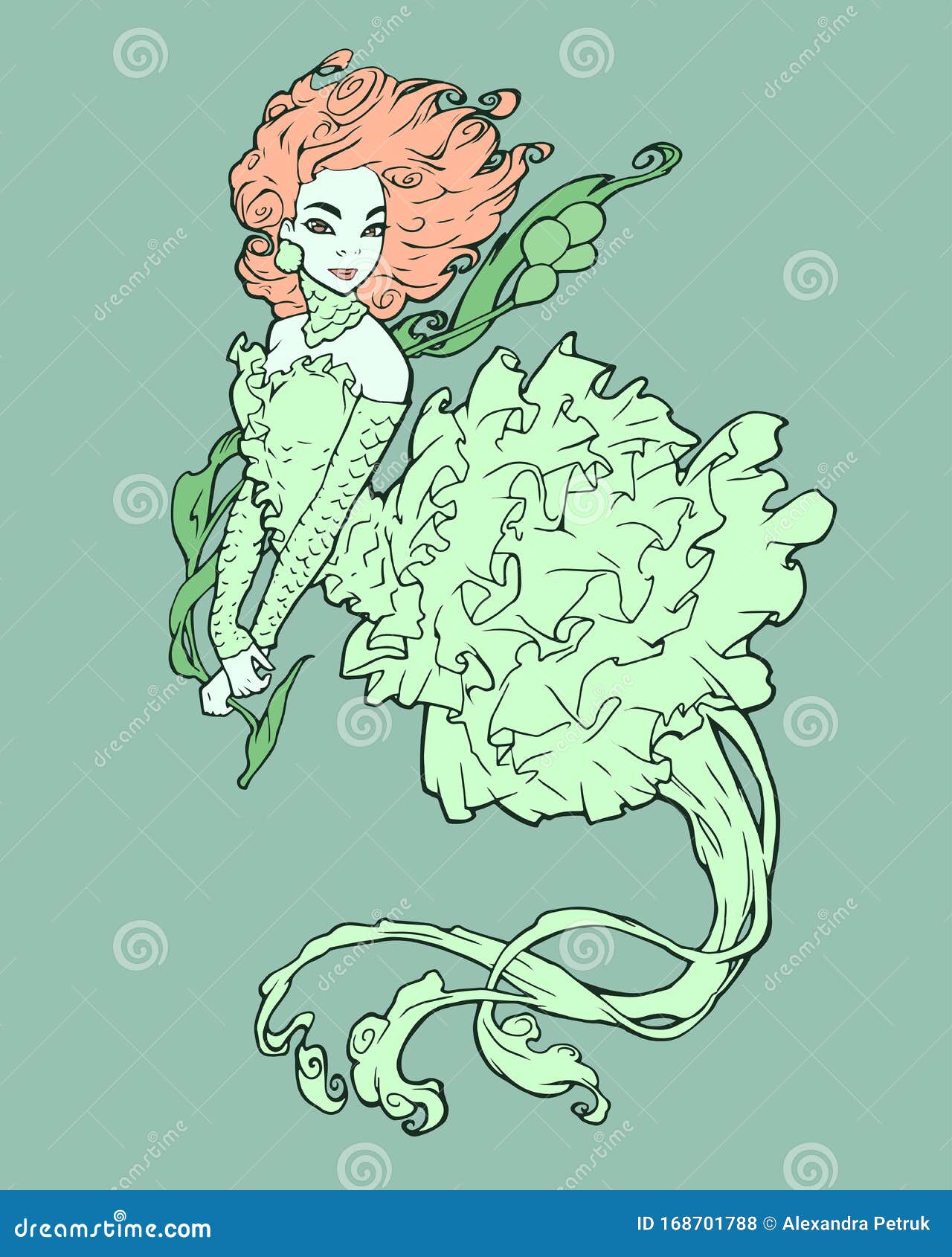 Beautiful Adorable Mermaid Girl with Curly Hair Stock Vector - Illustration  of artwork, beautiful: 168701788