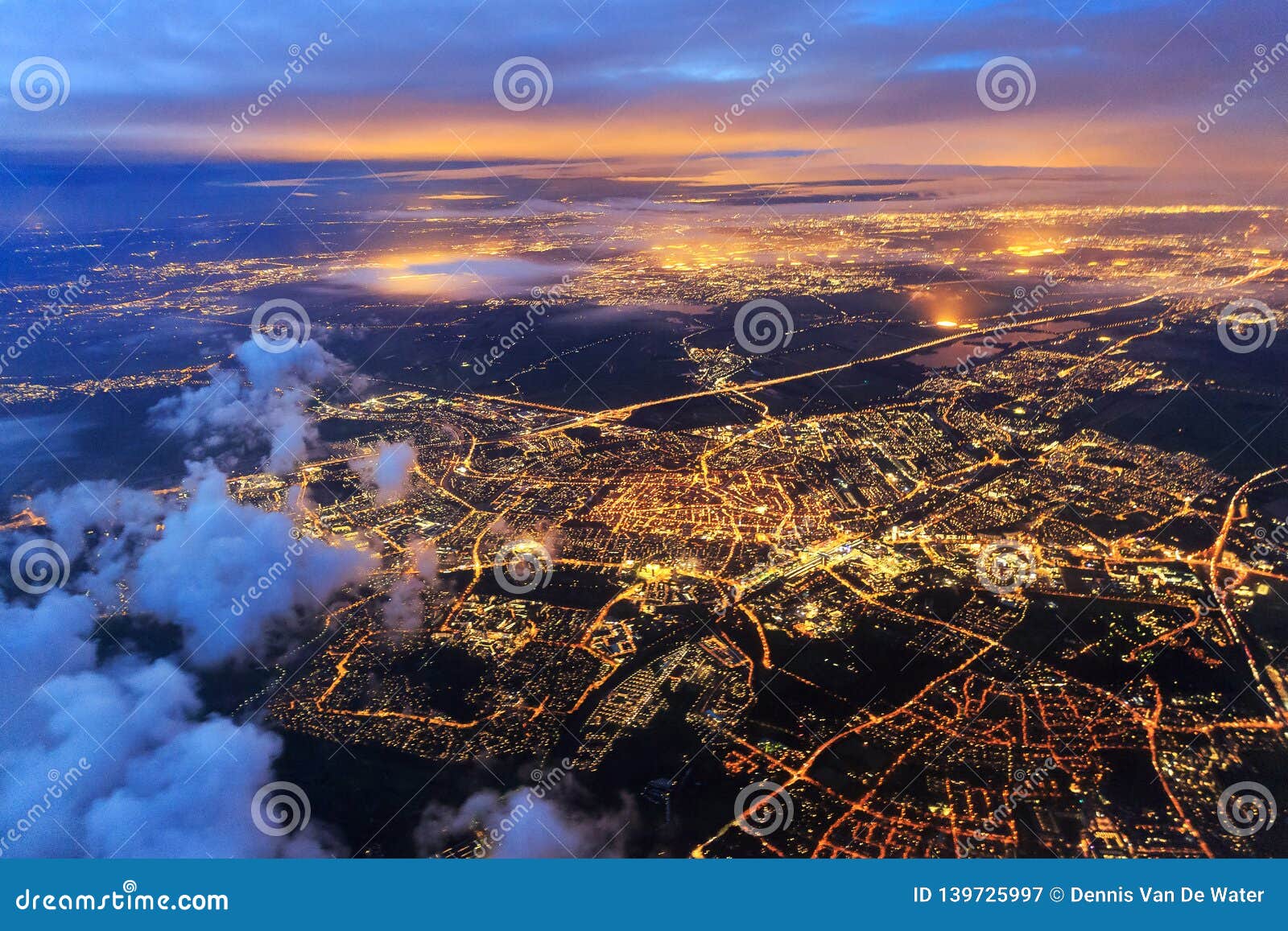 leiden from the sky at night night