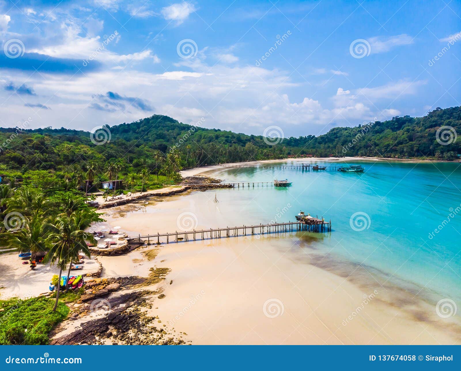 Beautiful Aerial View Of Beach And Sea With Coconut Palm Tree Stock