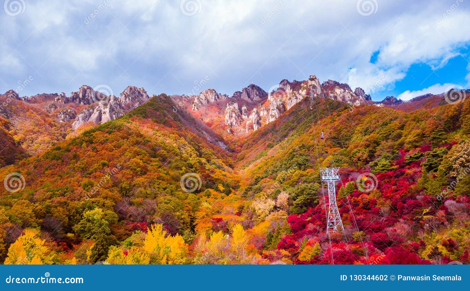 aerial view of daedunsan provincial park with colorful leafs in
