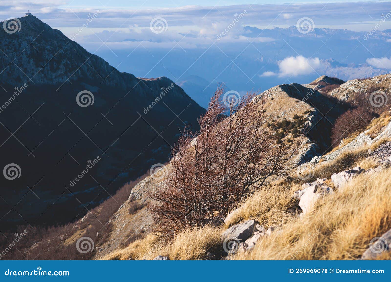 beautiful aerial view of lovcen national park panorama, seen from mount lovcen, njegos mausoleum observation deck, montenegro in a