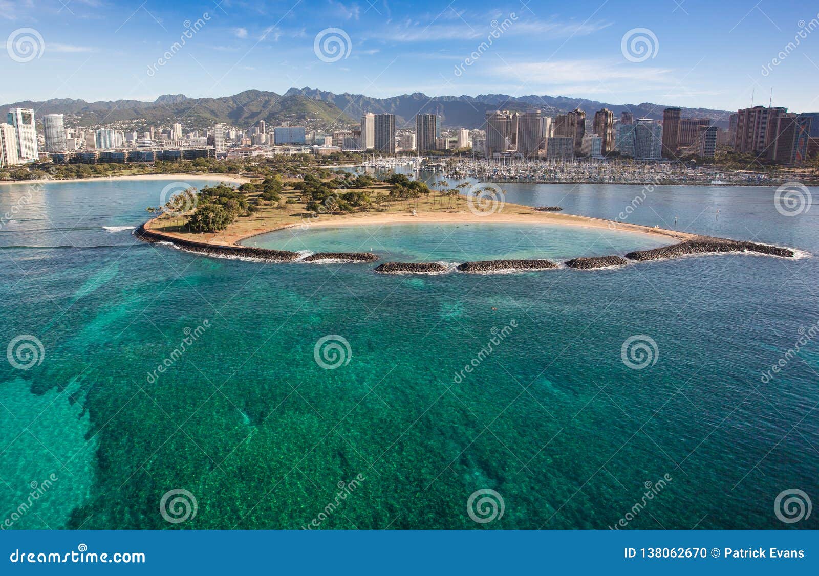 beautiful aerial view of waikiki beach magic island oahu hawaii
