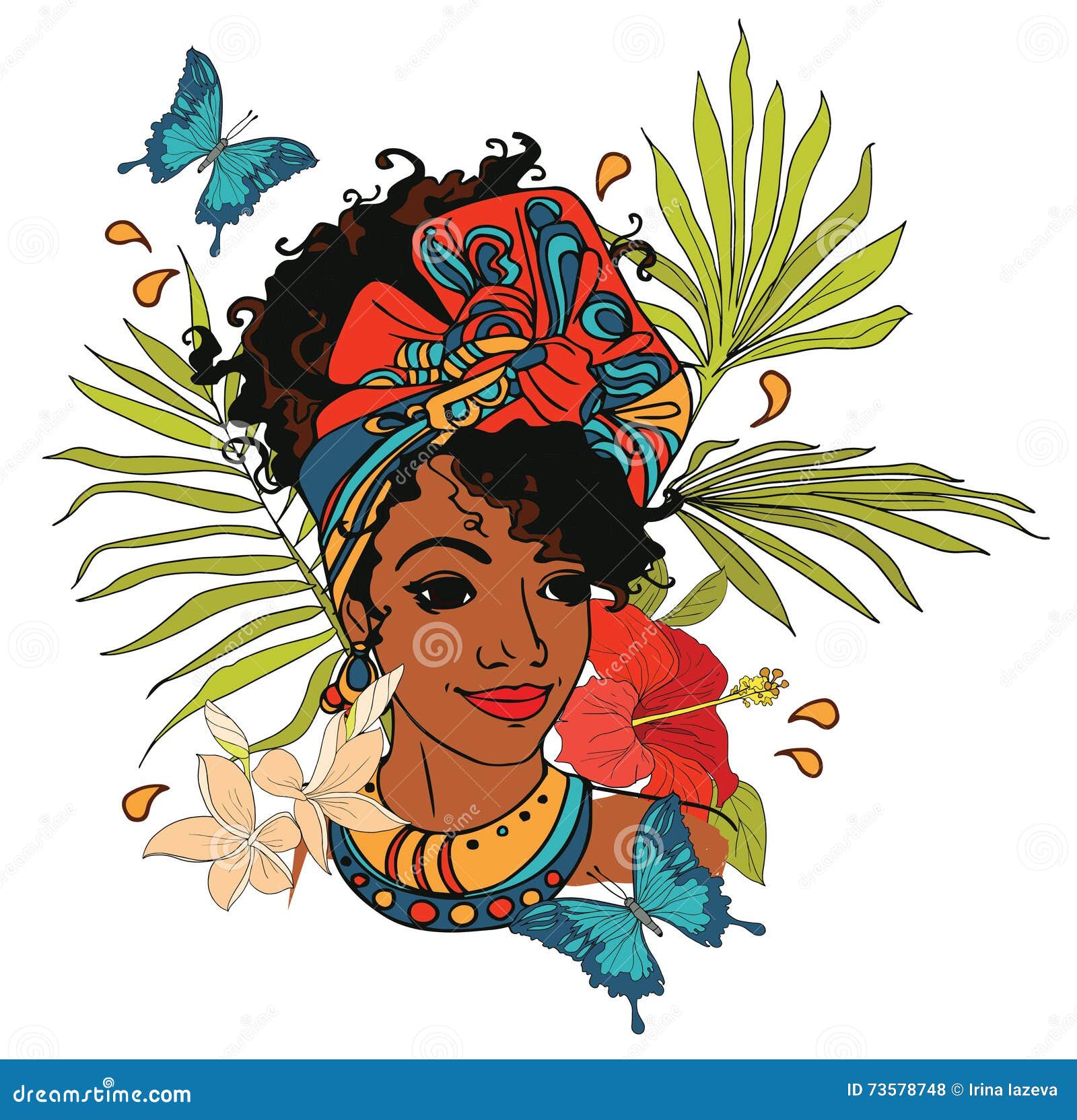 Beautiful African American Woman With Palm Leaves ...