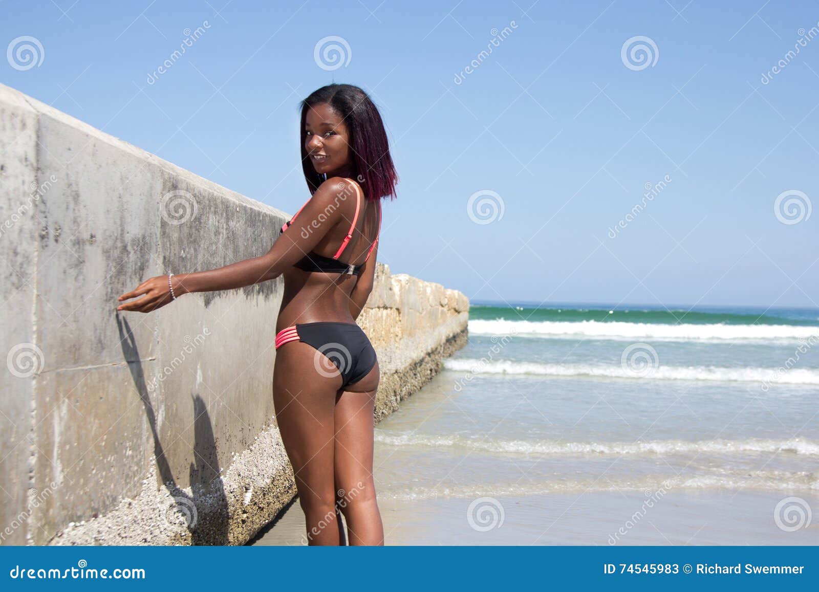 Beautiful African Bikini Model on the Beach Stock Image Image of