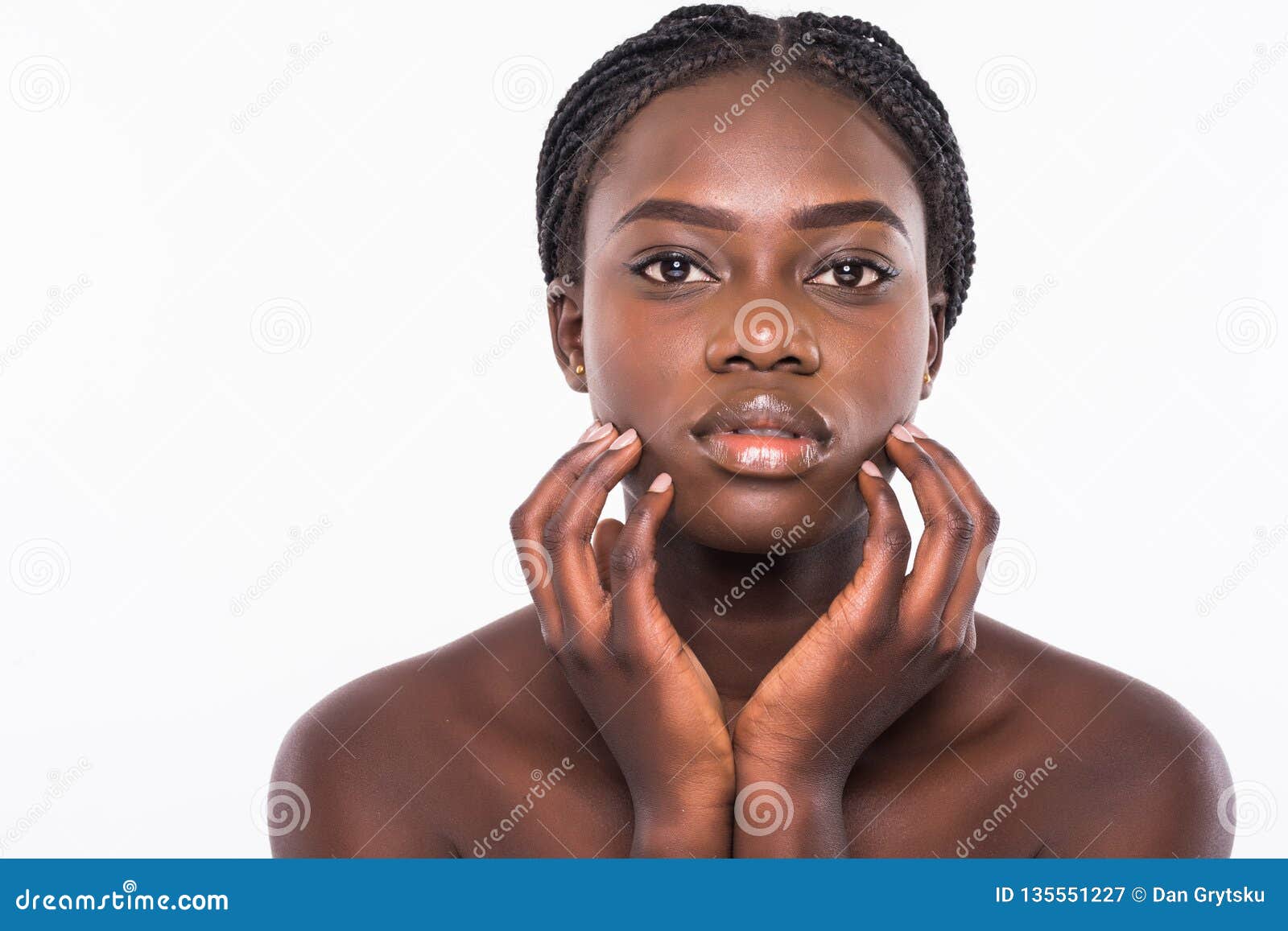 Download Beautiful African Woman Face Close Up Portrait Studio On White Background Stock Image Image Of Cute Isolated 135551227