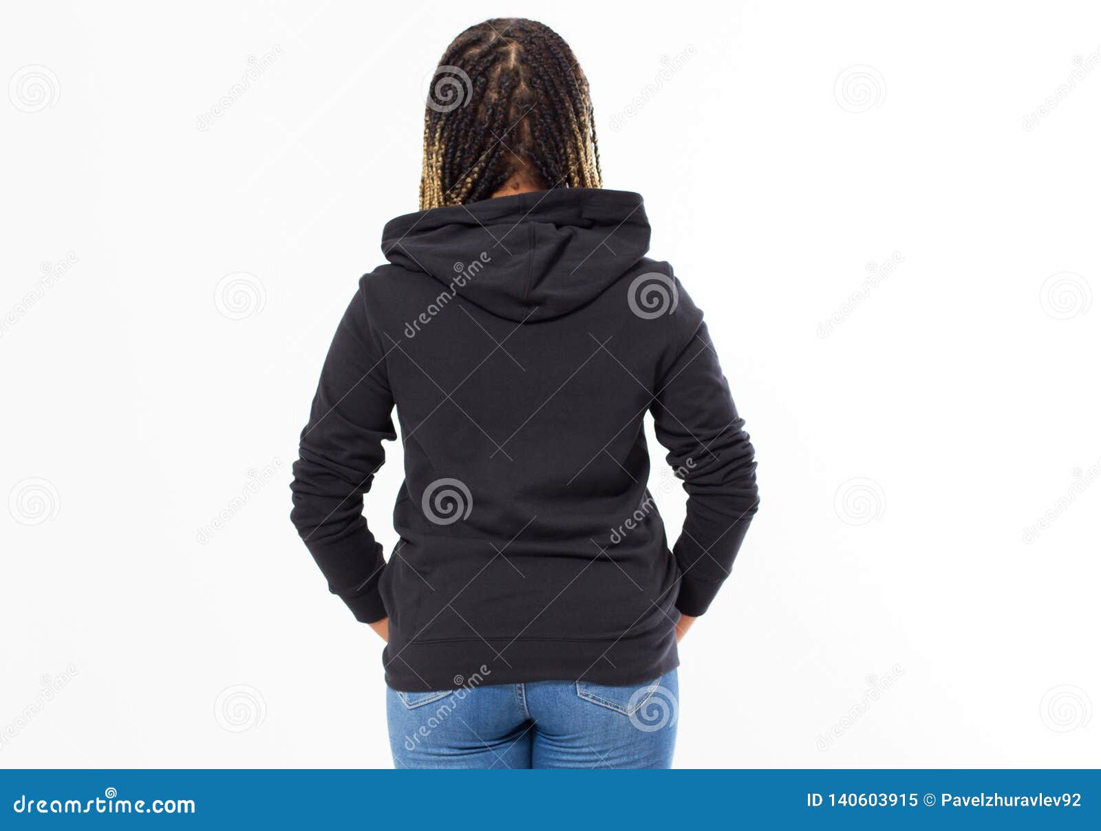 Download Beautiful Afro American Girl In Black Sweatshirt On White ...