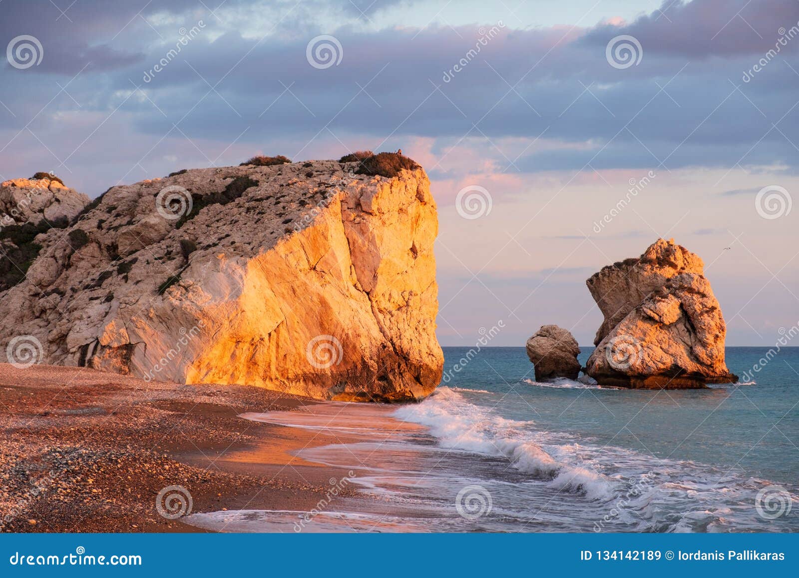 beautiful afternoon view of the beach around petra tou romiou, also known as aphrodite`s birthplace, in paphos, cyprus