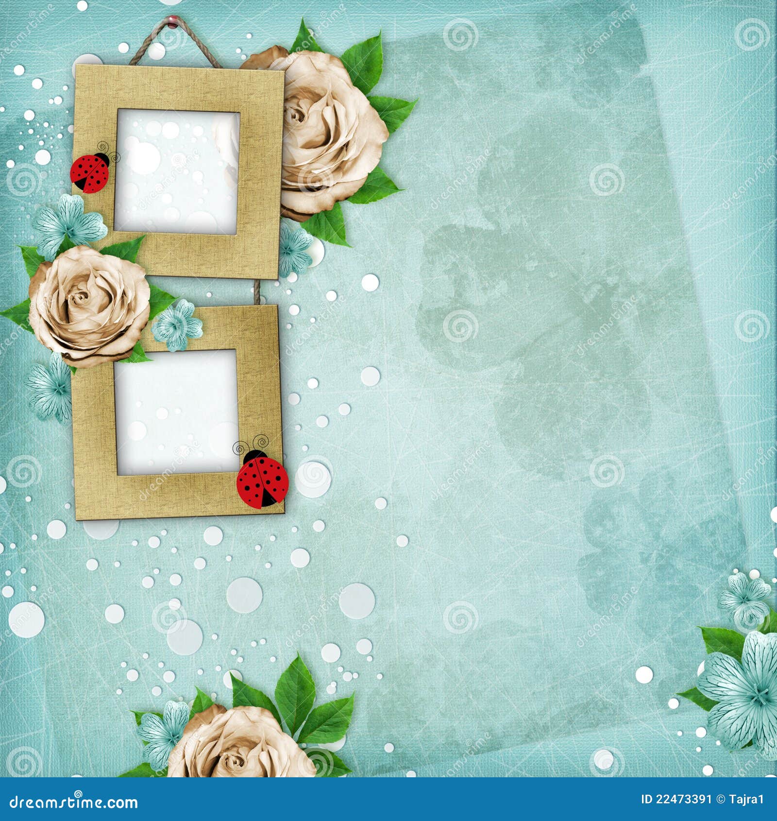 Papercraft Vintage Flowers Teal Beige Wood Digital Scrapbook Album Page