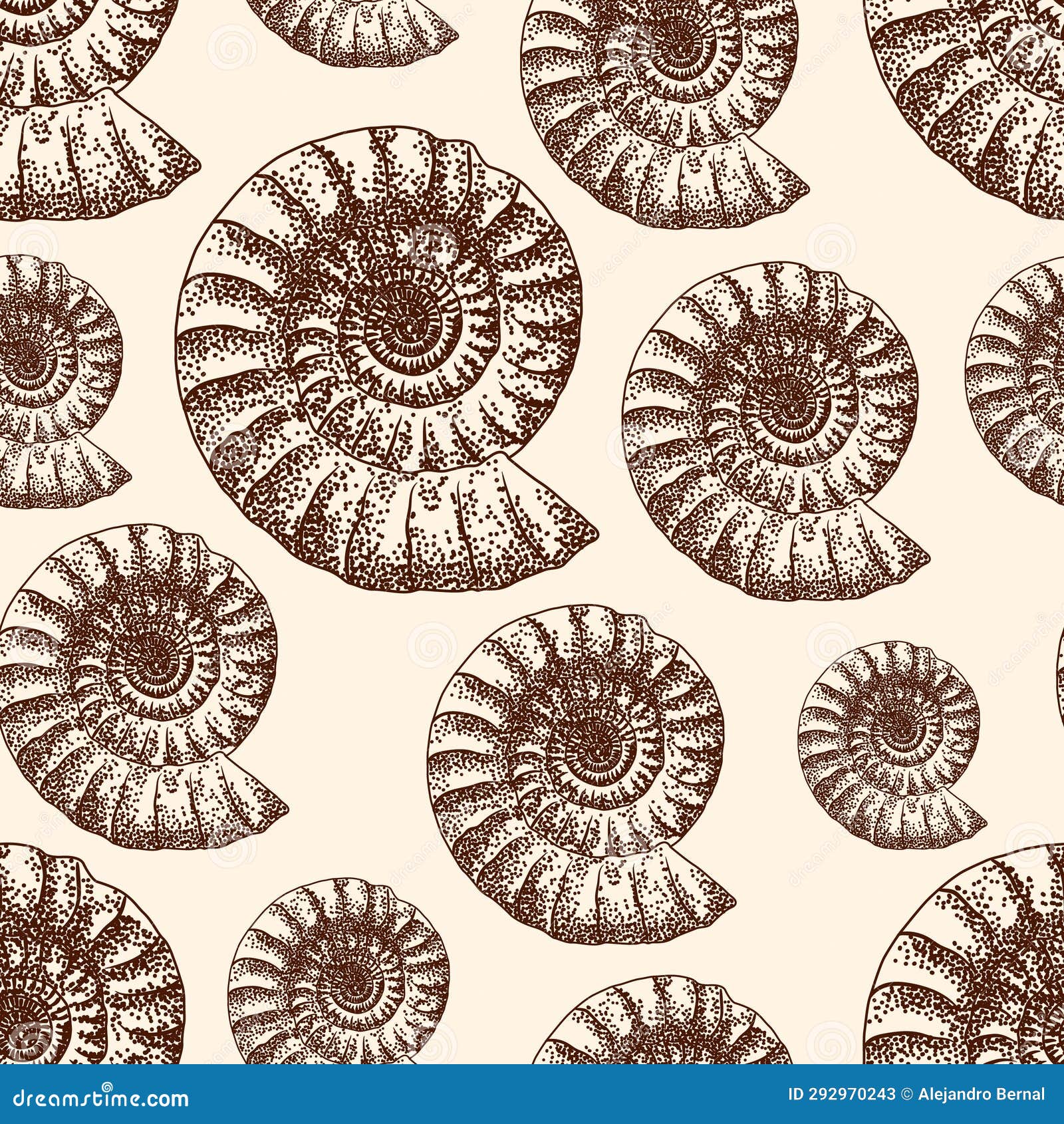 beautiful ammonite fossils seamles pattern sketck