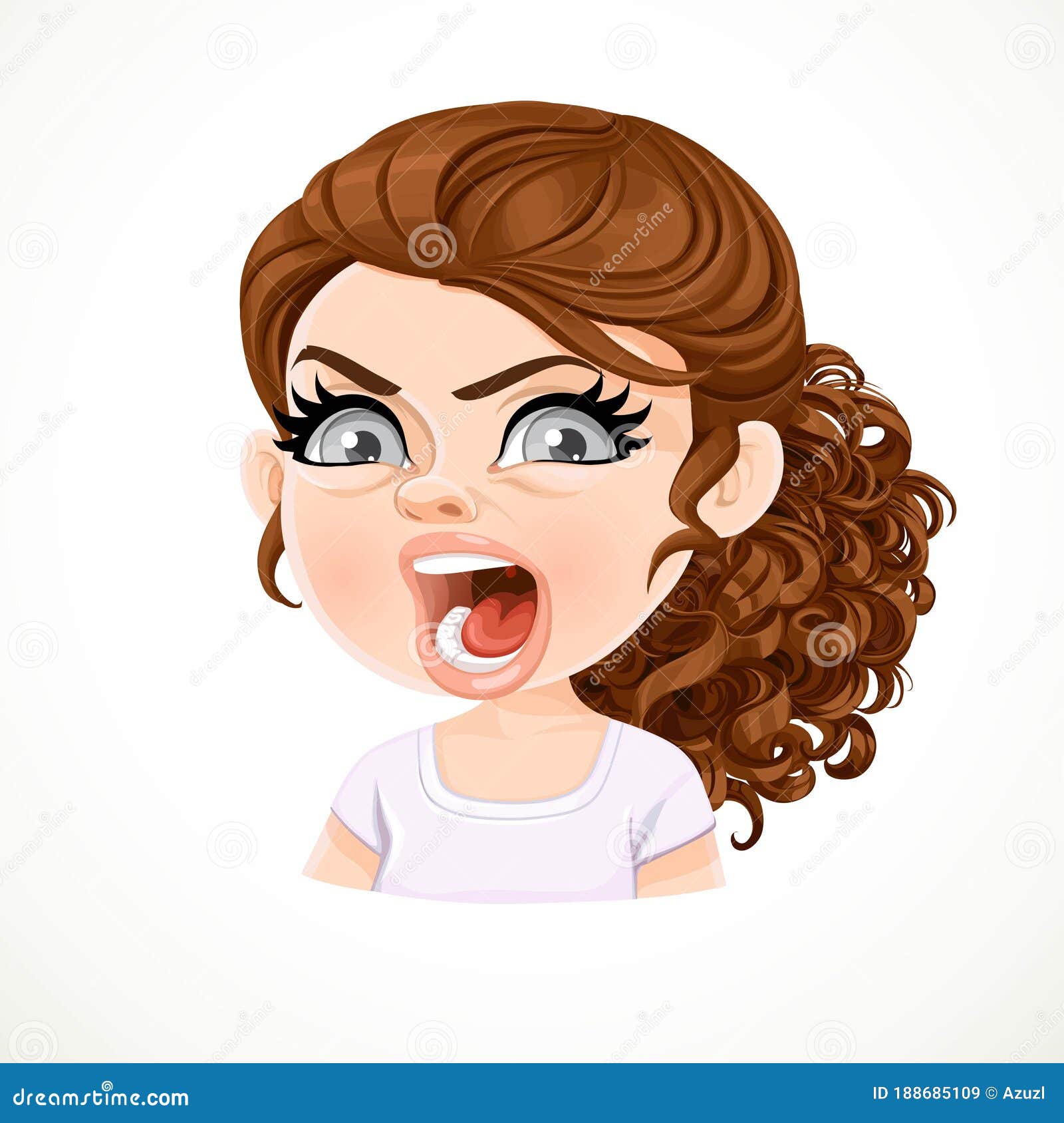 Beautiful Angry Aggressive Smiling Cartoon Brunette Girl with Dark  Chocolate Hair Portrait Stock Vector - Illustration of chocolate, eyes:  188685109