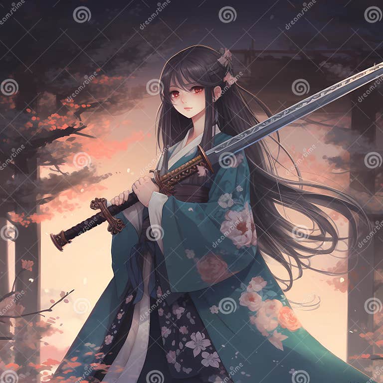 Beautiful Anime Girl Holding Long Sword.Ai Generated. Stock ...