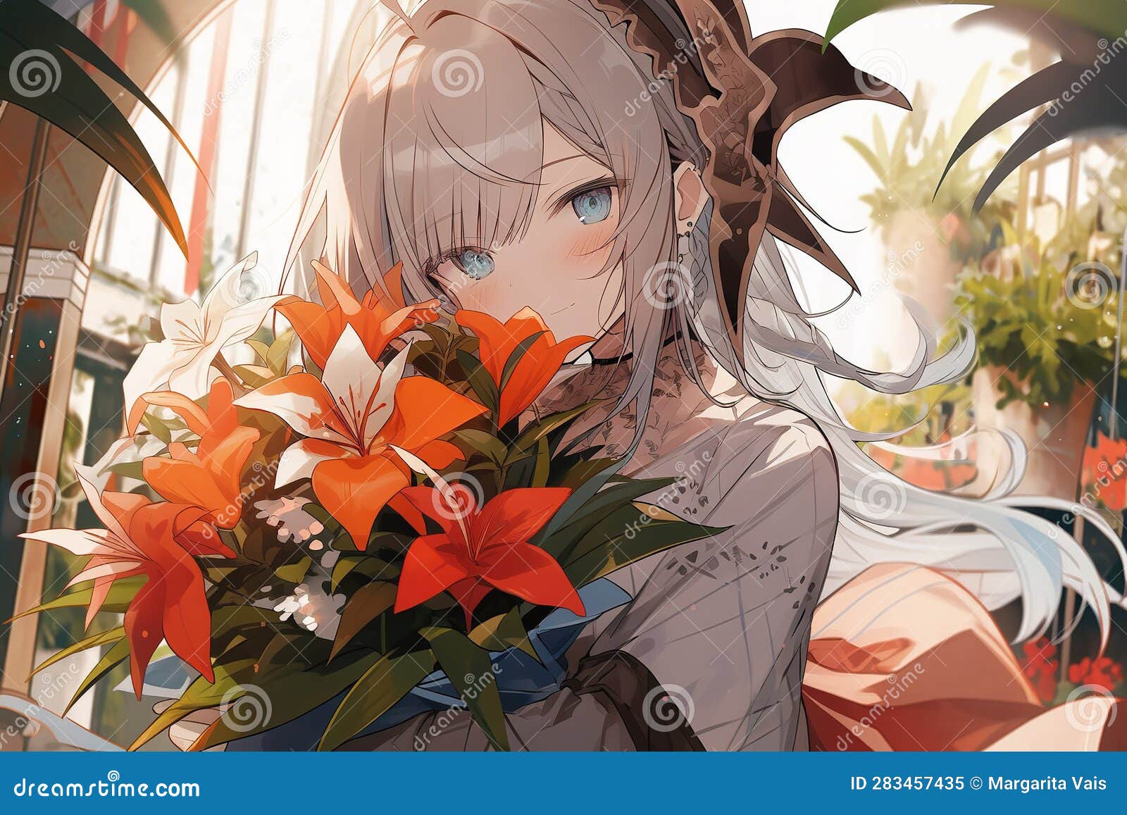 Anime Girl Mask Flower Digital Art 4K Wallpaper iPhone HD Phone #9450f