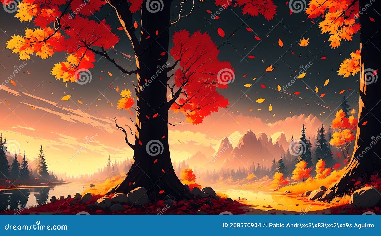 Autumn Trees Anime Background - Stock Motion Graphics | Motion Array