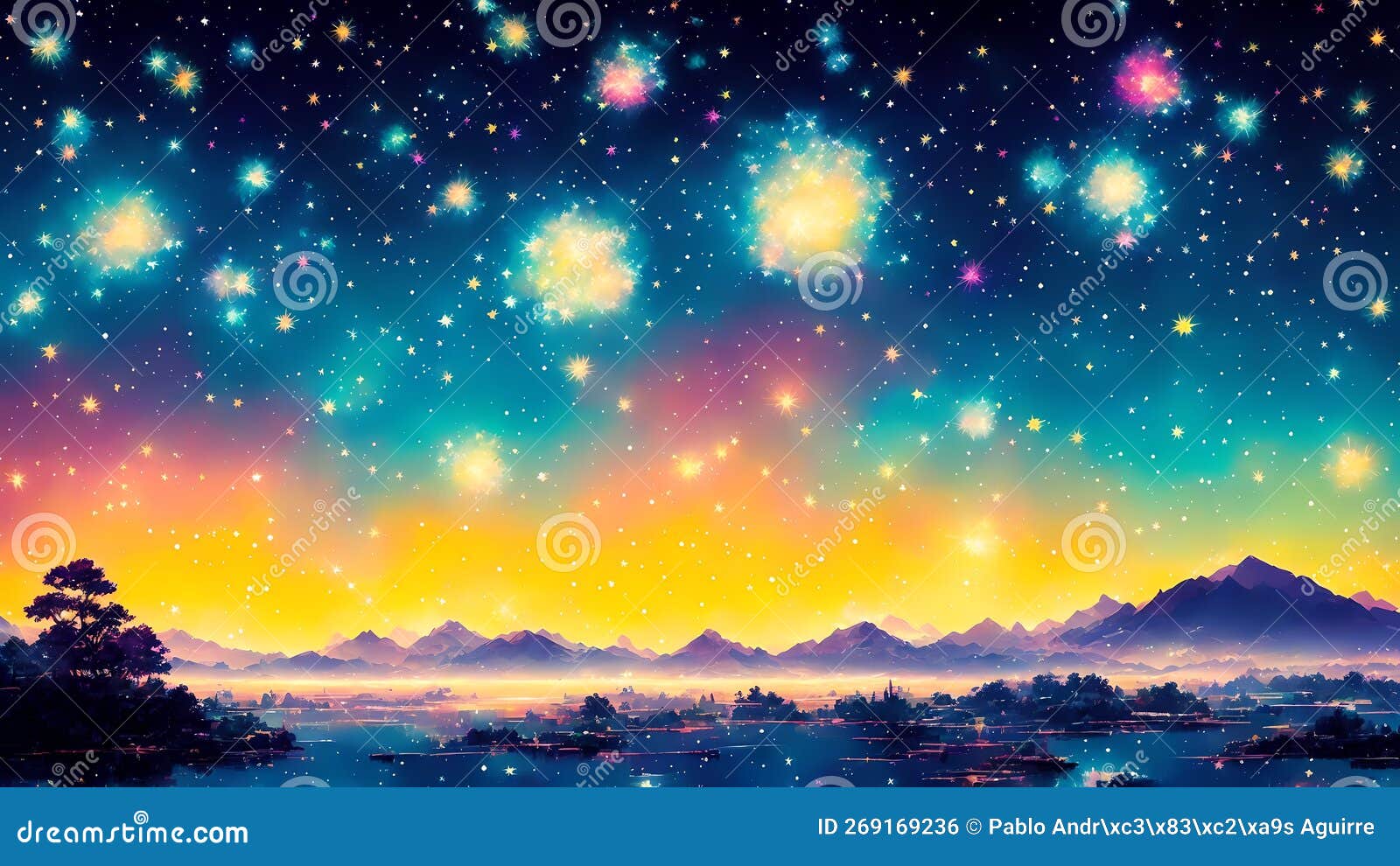 HD desktop wallpaper: Anime, Stars, Night, Tree, Galaxy, Comet, Original,  Scenery download free picture #863540