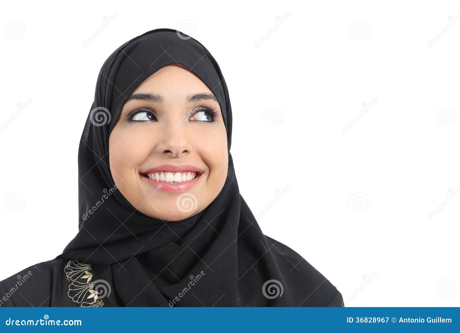 Beautiful Arab Woman Face Looking An Advertising Above 